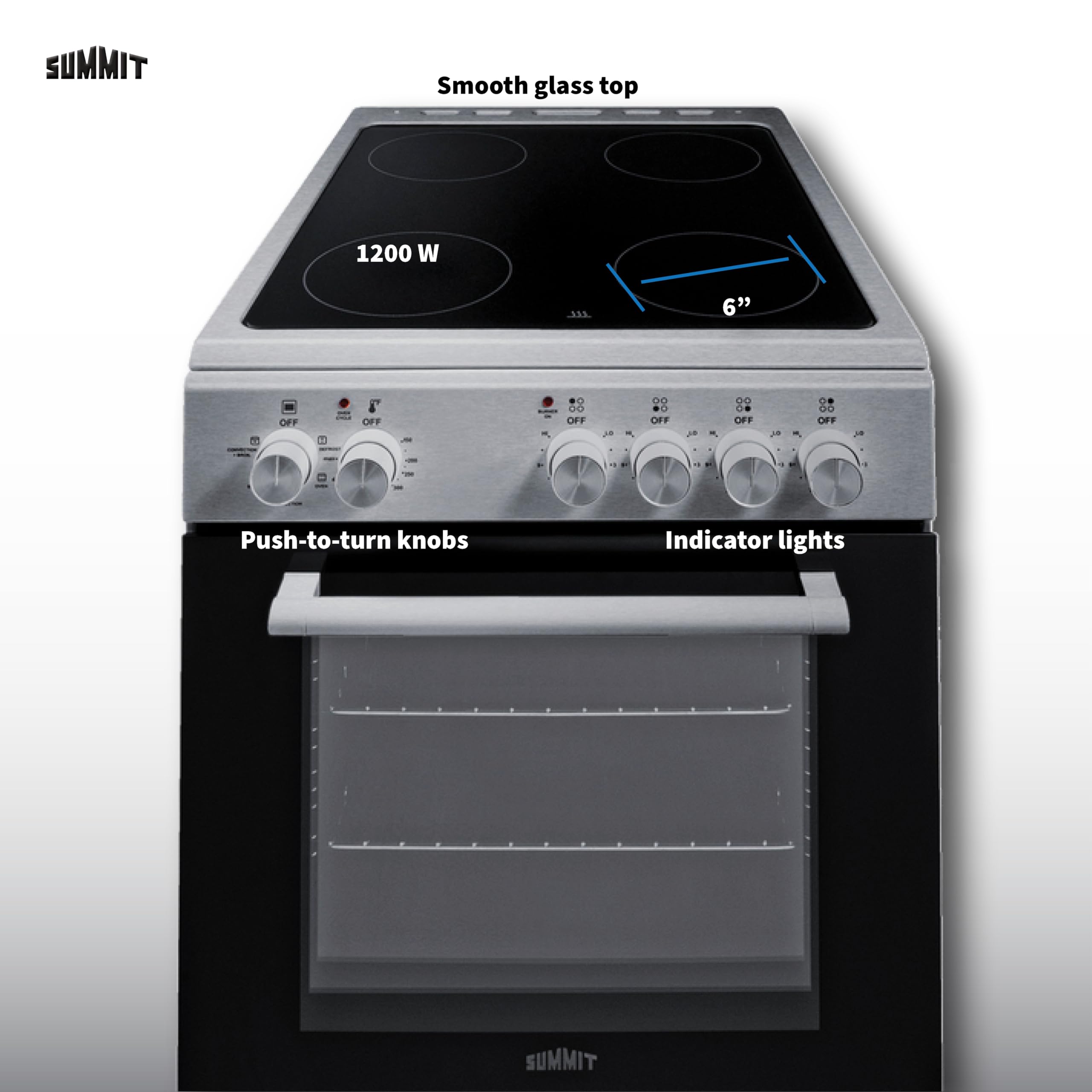 Summit 24” Electric Smooth Top Range, Large 2.44 cu.ft. oven. ADA Compliant, White- REXT24W