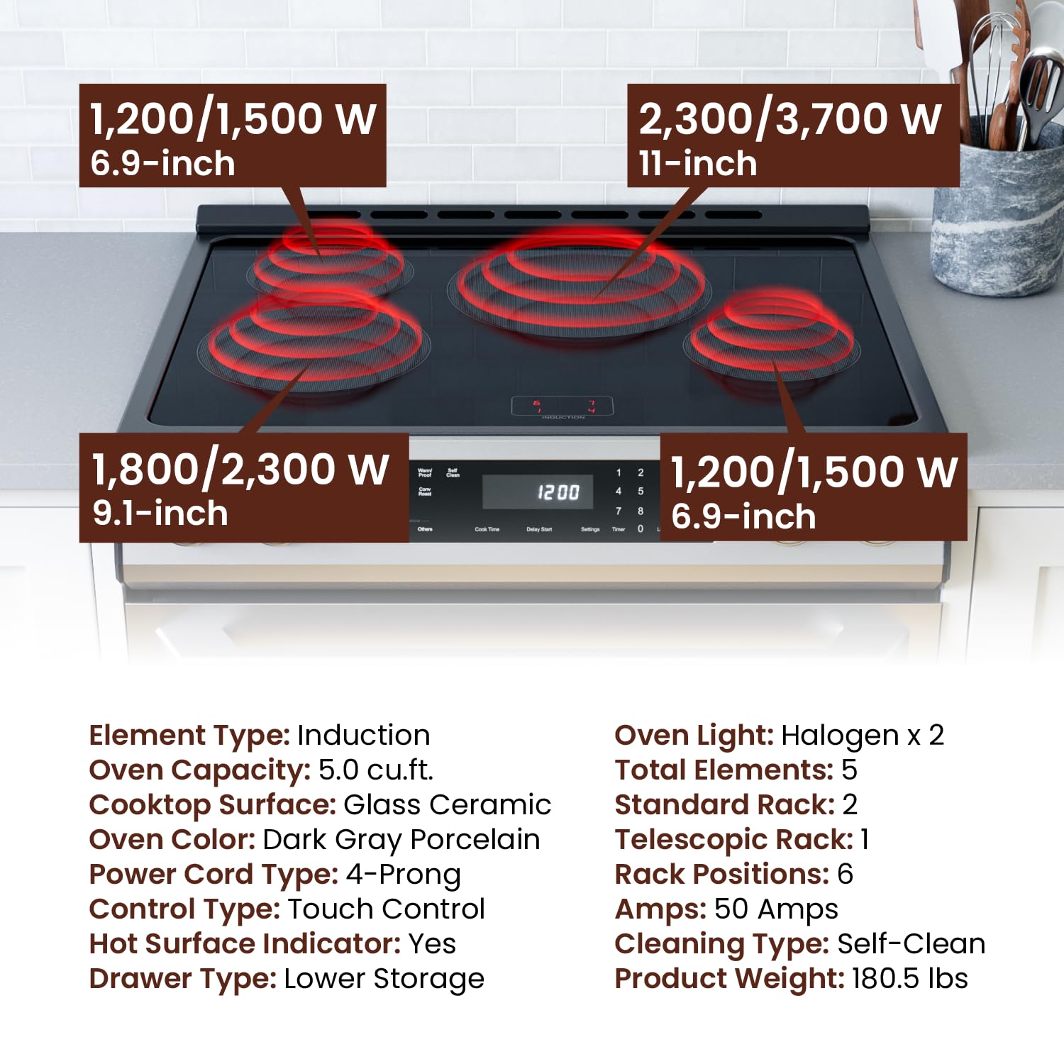 Rangaire RRE303GS 30" Glass Touch Electric Range Oven - Stainless Steel, Infrared Stove Burners, True Convection, Self Cleaning, Easy Reach Racks