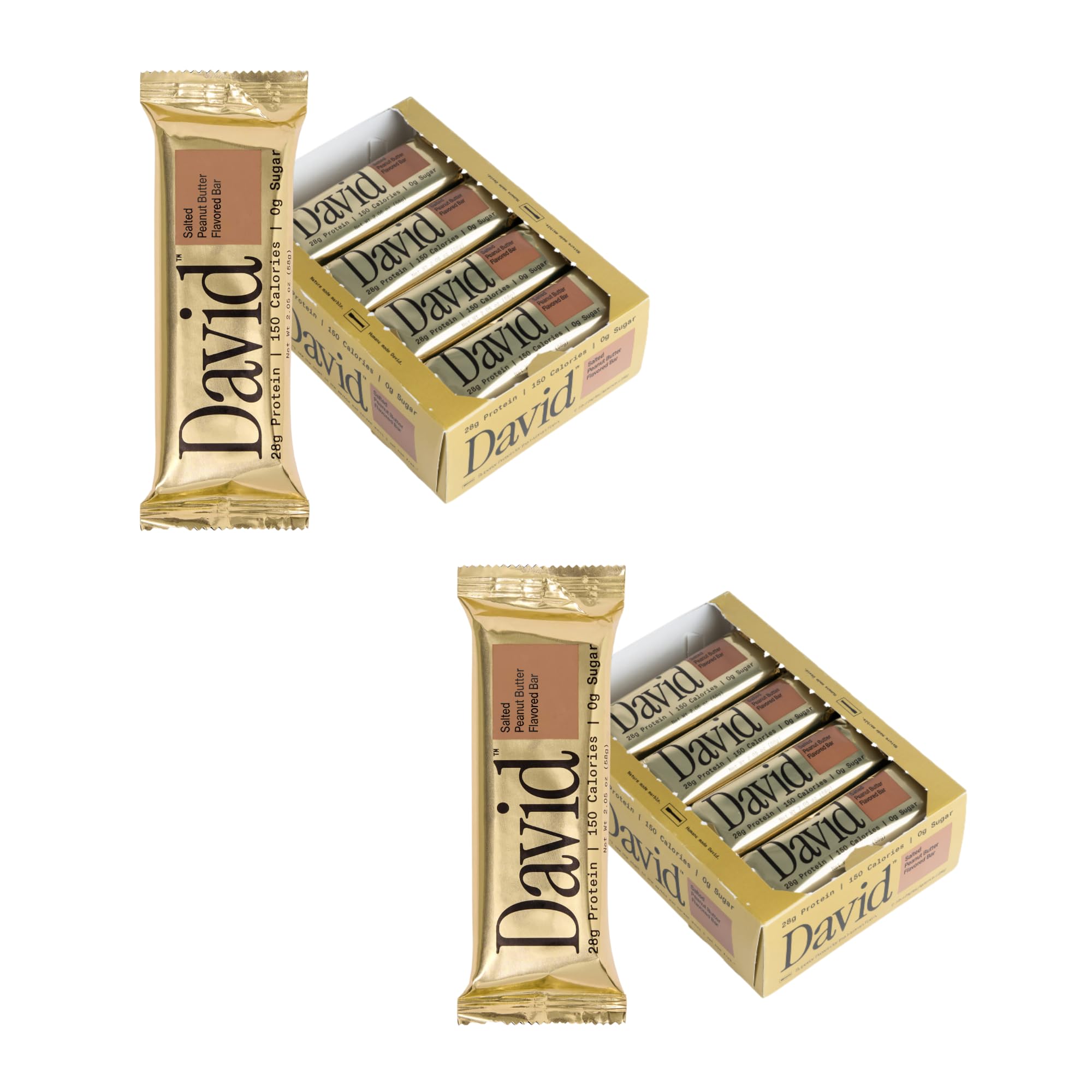 David High Protein Bars No Sugar - Sugar Free Protein Bars, Low Carb, Gluten Free - 28g of Protein, 150 Calories - David Bar On-The-Go Snack - Peanut Butter Chocolate Chunk Flavor, Pack of 12