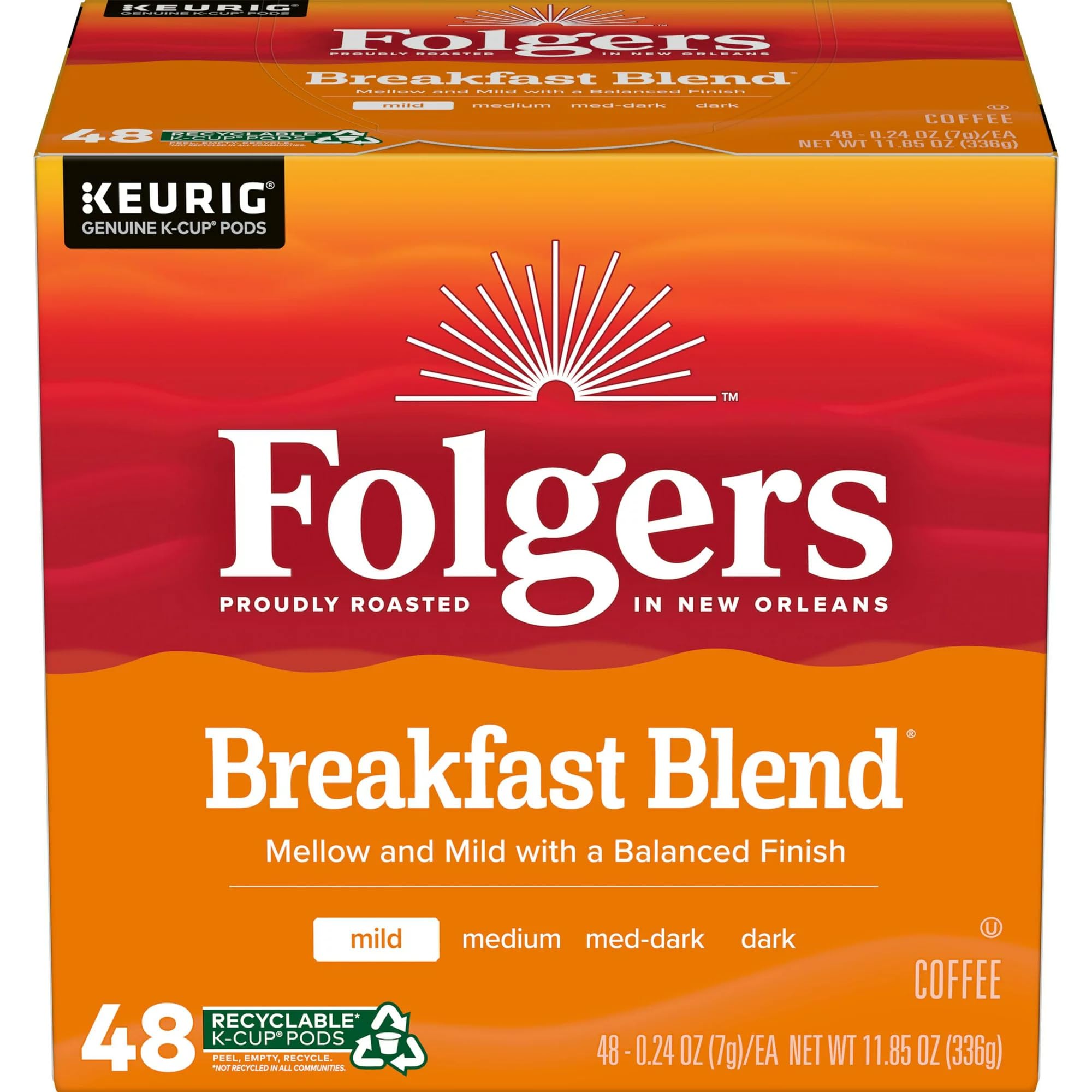 Folgers Classic Roast Medium Roast Coffee, 72 Keurig K-Cup Pods