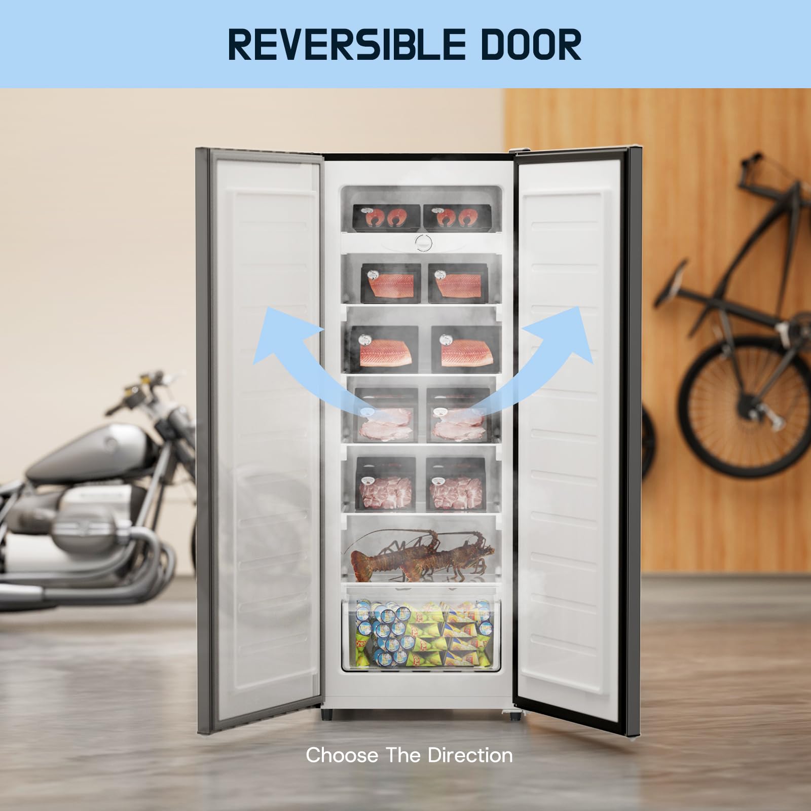 Upstreman 7.0 Cu.Ft Upright Freezer, Large Capacity Stand Up Freezer with 5 Adjustable Shelves, Convertible Refrigerator/Freezer, Reversible Door for Home, Basement, Apartment (White)