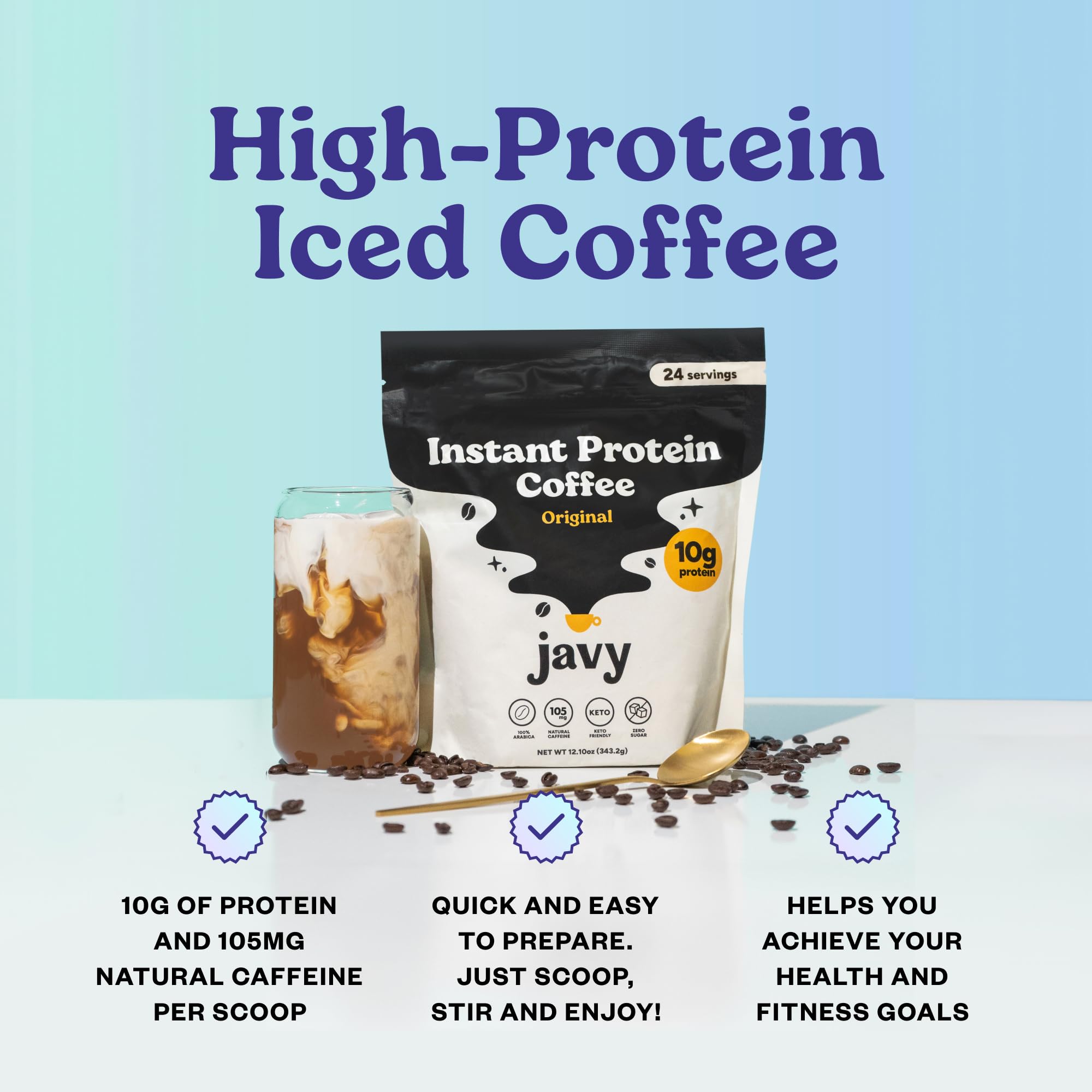 Caramel Protein Iced Coffee - Premium Whey Protein & Instant Iced Coffees - 100% Natural Cold Brew - Zero Artificial Flavors & Sweeteners, 80 mg Caffeine Per Serving, No Added Sugar, 20 Servings