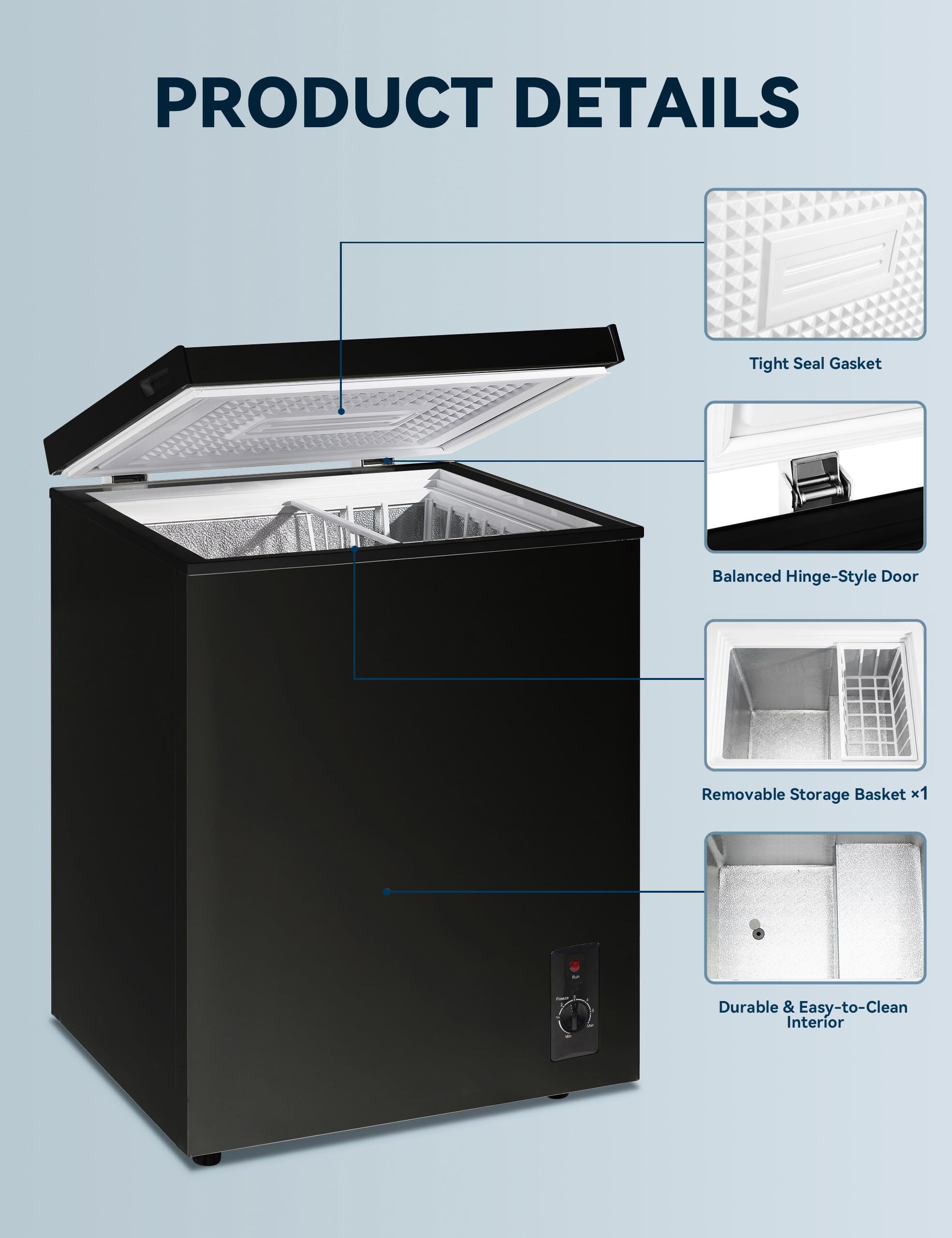 7.0 Cu Ft Chest Freezer - Energy Saving Quiet Top Open Door Mini Freezer Adjustable 6 Thermostat - Compact Small Deep Freezer w/Removable Basket and Defrost Water Drain for Home/Apartment/Garage
