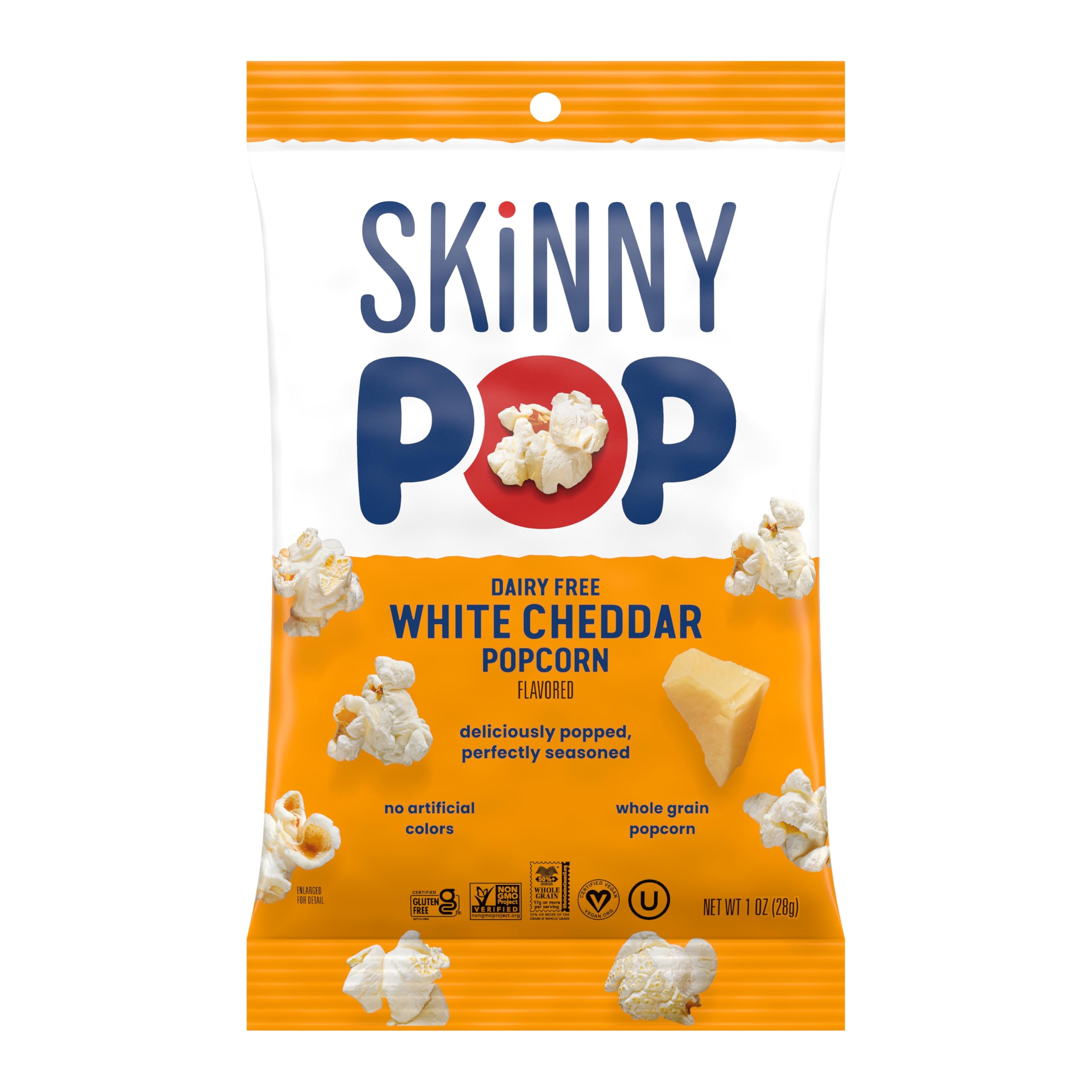 SkinnyPop Popcorn, Original, Whole Grain, Dairy-Free Snack, 0.65oz Bags (30ct)