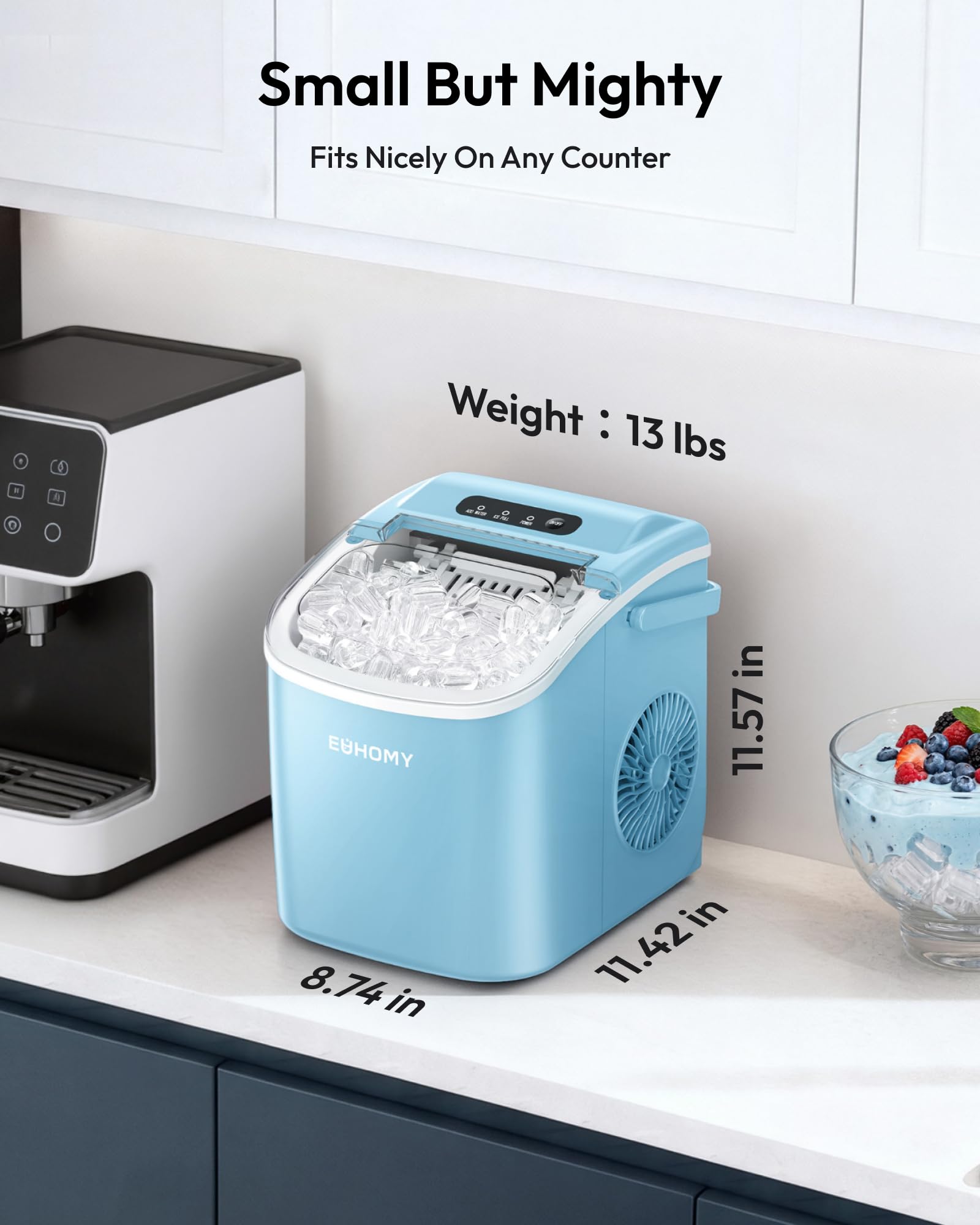 EUHOMY Countertop Ice Maker Machine with Handle, 26lbs in 24Hrs, 9 Ice Cubes Ready in 6 Mins, Auto-Cleaning Portable Ice Maker with Basket and Scoop, for Home/Kitchen/Camping/RV. (Black)
