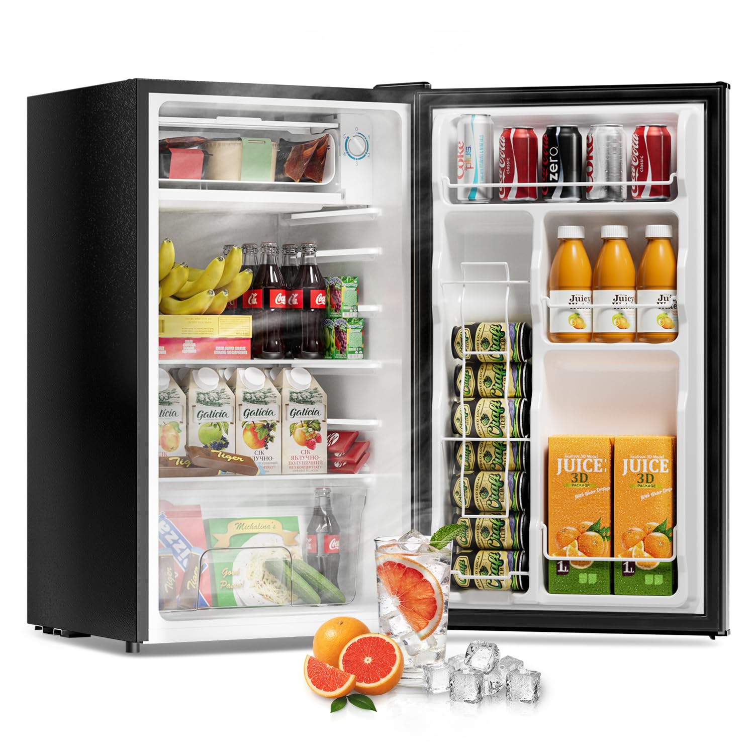 Frostorm 3.2 Cu Ft Mini Fridge with Freezer - Energy Efficient, Large Capacity Single Door Upright Freezer for Bedroom, Office & Dorm | Small Fridge, Reversible Door, ETL Certified(Black)