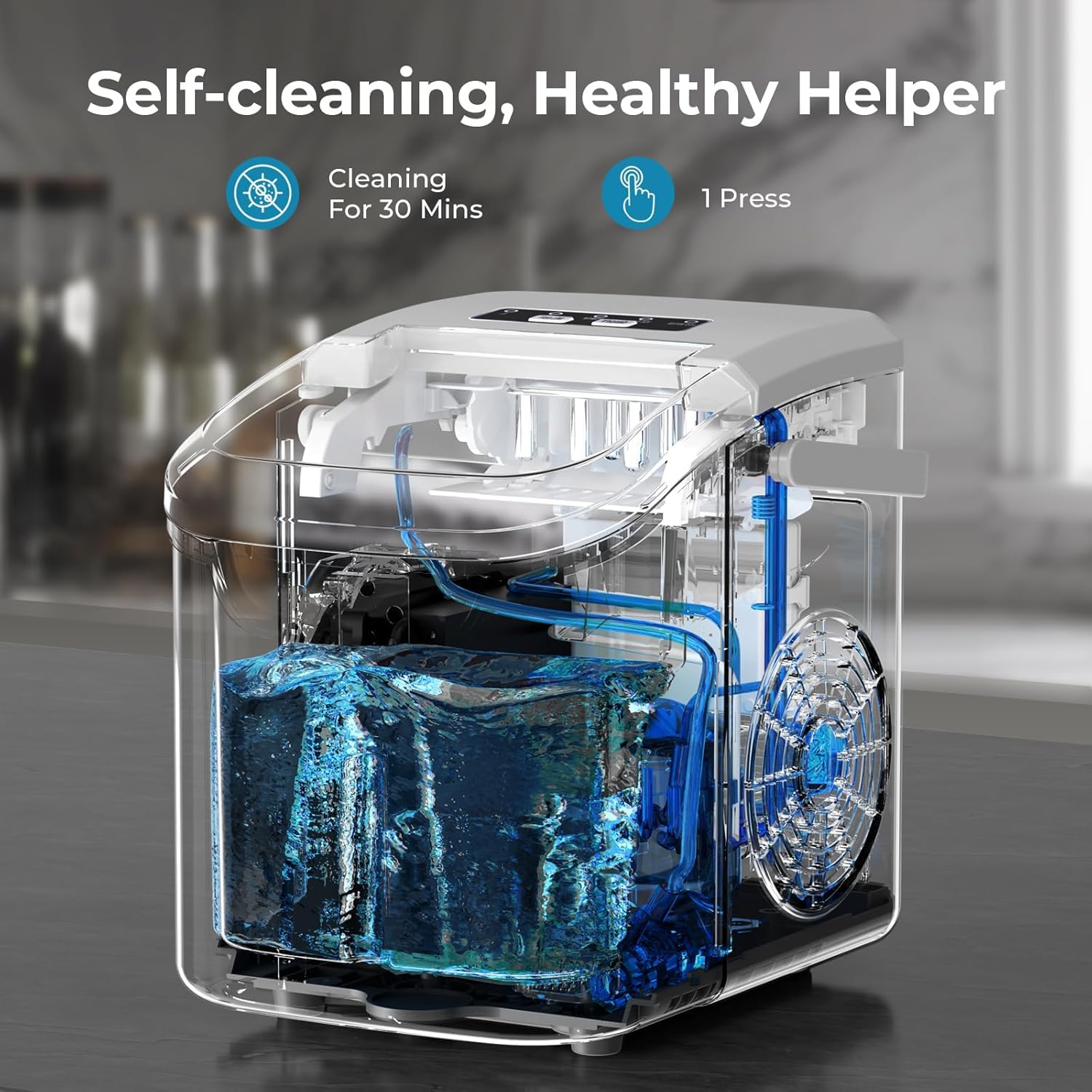 Countertop Ice Maker Machine, 8 Ice Cubes in 6 mins, 26lb/Day Ice with 2 Sizes- Portable Mini, Energy Saving & Basket/Scoop for Home/Party/Travel/Camping/Bar,Black