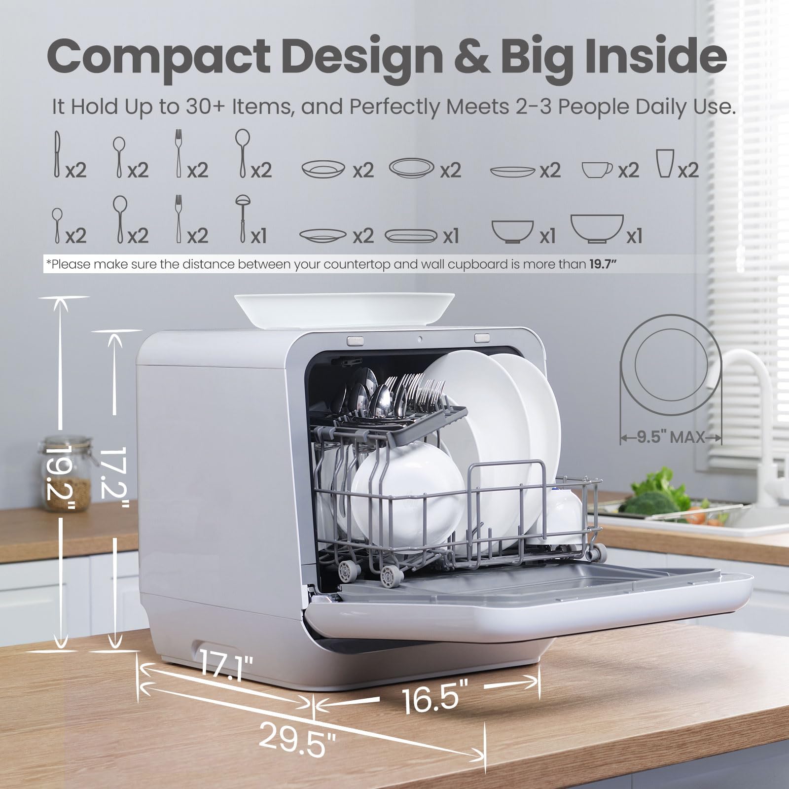 COMFEE' Portable Dishwasher Countertop with 5L Built-in Water Tank, No Hookup Needed, 6 Programs, 360° Dual Spray, 192℉ High-Temp& Air-Dry Function, Mini Dishwasher for RVs, White