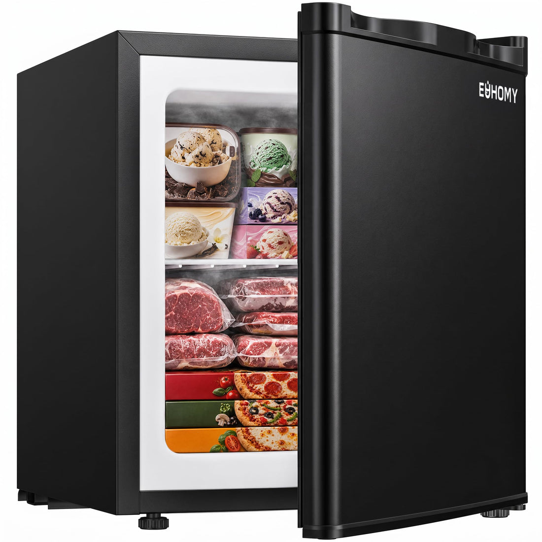 EUHOMY 1.1 Cubic Feet Mini Freezer, Countertop, Single Door Compact Upright Freezer with Reversible Door, Removable Shelves, Small freezer for Home/Dorms/Apartment/Office, New Black