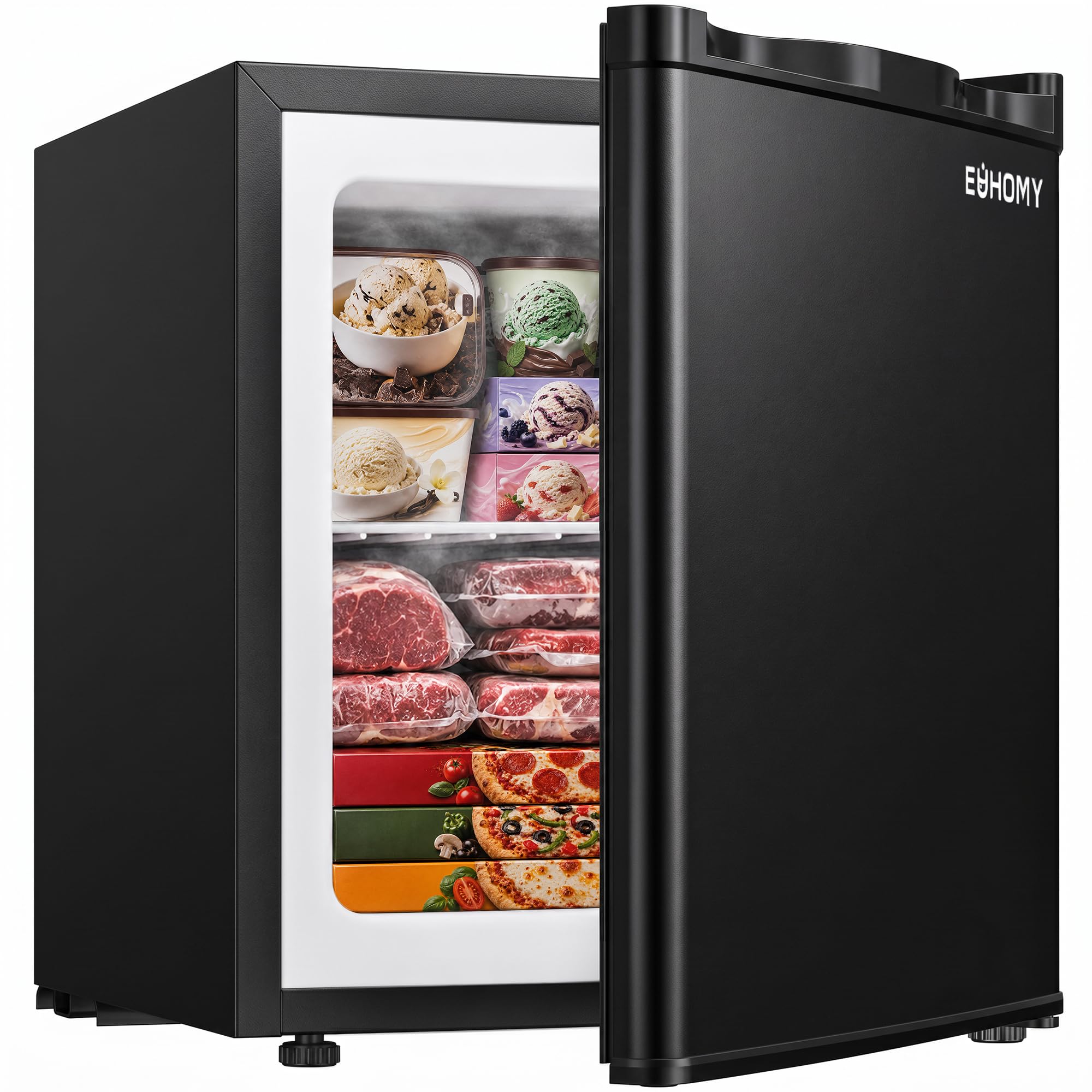 EUHOMY 1.1 Cubic Feet Mini Freezer, Countertop, Single Door Compact Upright Freezer with Reversible Door, Removable Shelves, Small freezer for Home/Dorms/Apartment/Office, New Black