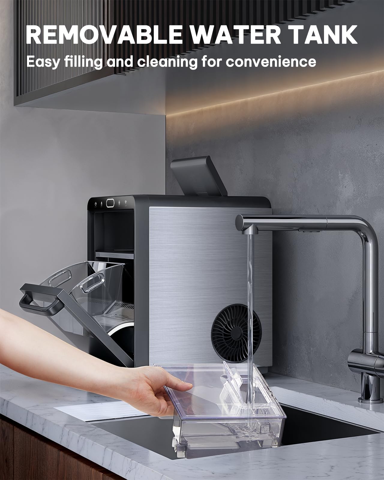 Silonn Ice Maker Countertop, Portable Ice Machine with Carry Handle, Self-Cleaning Ice Makers with Basket and Scoop, 9 Cubes in 6 Mins, 26 lbs per Day, Ideal for Home, Kitchen, Camping, RV