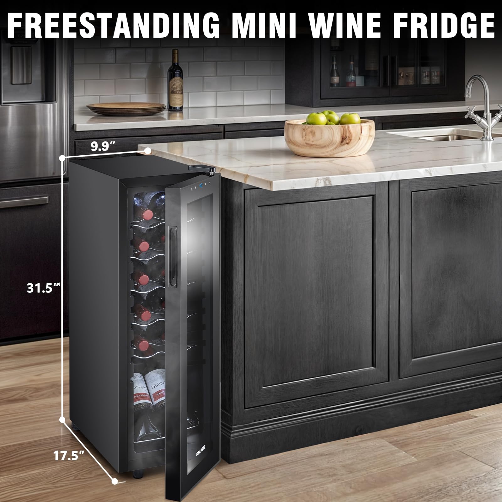 STAIGIS 24 Bottle Mini Fridge, Small Freestanding Wine Cooler Refrigerator for Red and White with 40-66F Digital Temperature Control Glass Door
