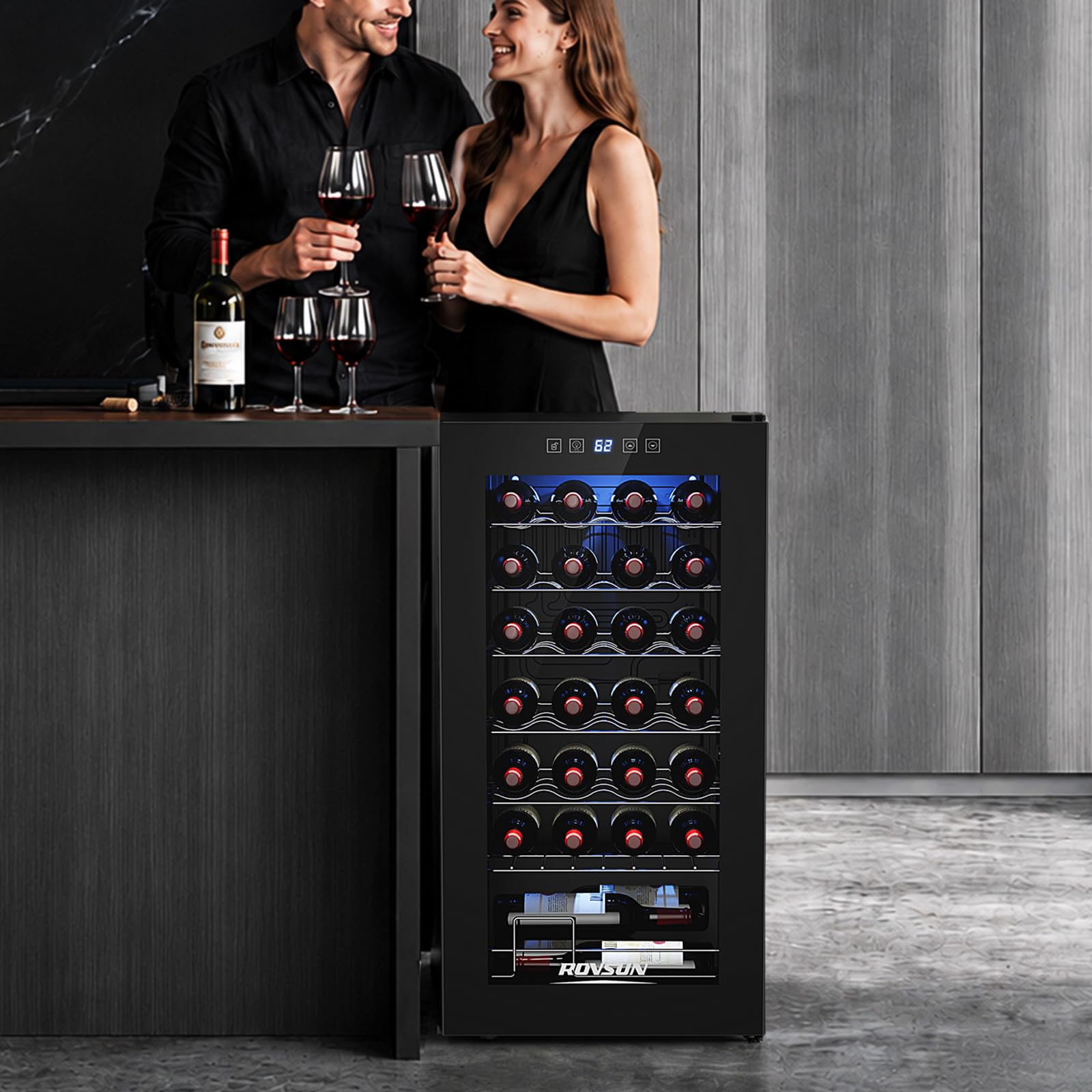 ROVSUN 18 Bottle Wine Fridge, Freestanding Compressor Wine Cooler Refrigerator, Beverage Wine Chiller with Digital Temperature Control & Double-layer Glass Door for Red White Wine, Champagne, Beer