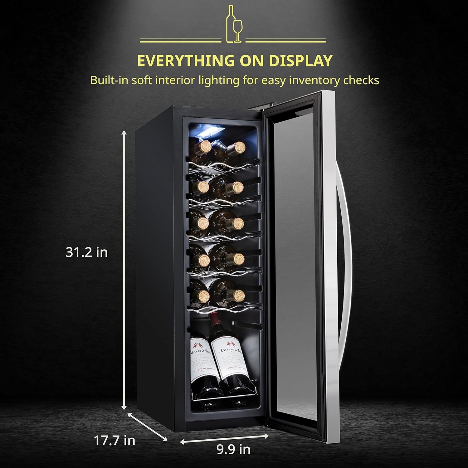 SCHMECKE 28 Bottle Compressor Wine Cooler Refrigerator w/Lock - Large Freestanding Wine Cellar - 41f-64f Digital Temperature Control Wine Fridge For Red, White, Champagne or Sparkling Wine - Black