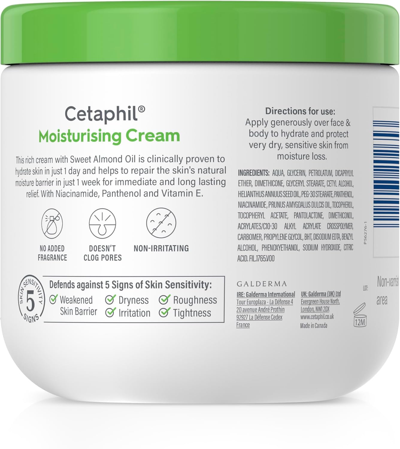 Cetaphil Moisturizing Cream, Face & Body Moisturizer for Men & Women, Dry to Very Dry and Sensitive Skin, Unscented, 453g