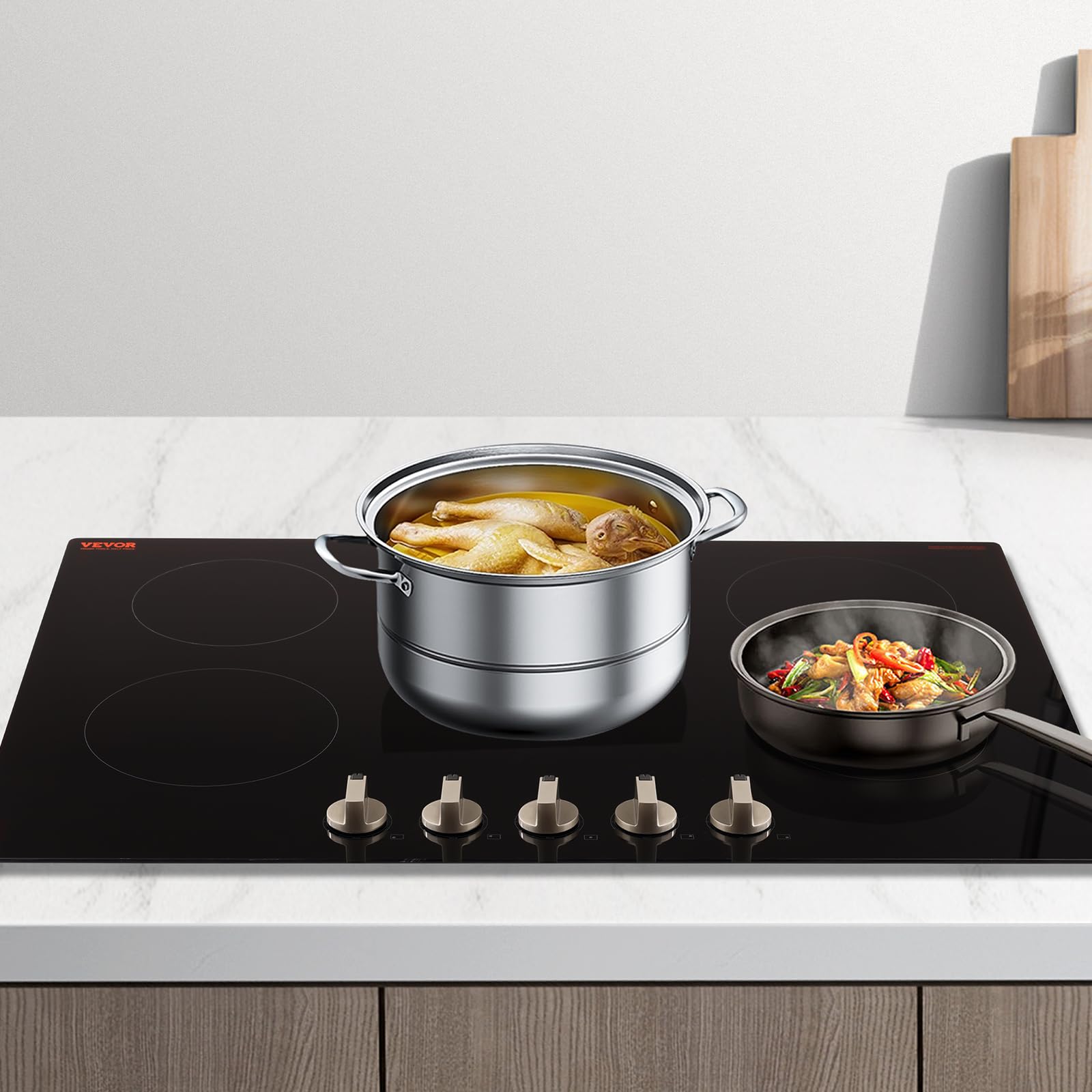 VEVOR Built-in Induction Electric Stove Top 30 Inch,5 Burners Electric Cooktop,9 Power Levels & Sensor Touch Control,Easy to Clean Ceramic Glass Surface,Child Safety Lock,240V