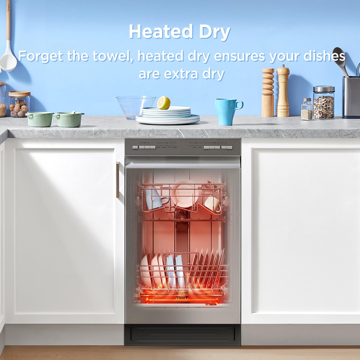 Midea 18 Inch Built-in Dishwasher, Slim Space-Saving Design with 8 Place Settings, 6 Washing Programs & Stainless Steel Tub, Energy Star Certified Dishwasher with Heated Dry & High Temp Wash, Silver