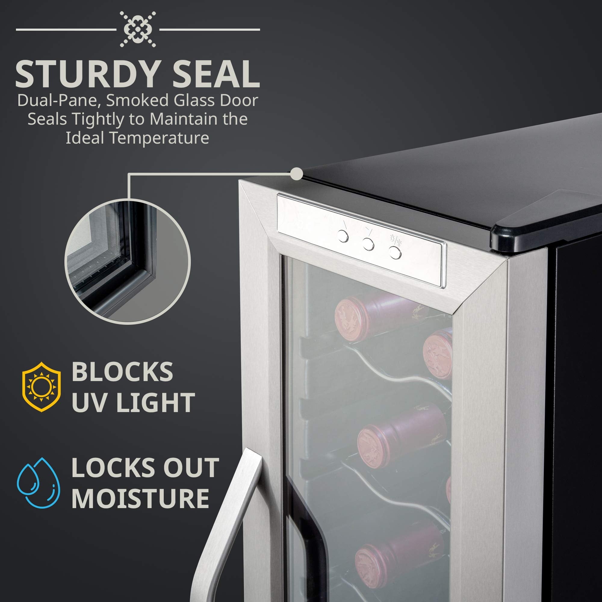 Ivation 12 Bottle Compressor Wine Cooler Refrigerator w/Lock, Large Freestanding Wine Cellar Fridge, 41f-64f Digital Temperature Control Glass Door Black