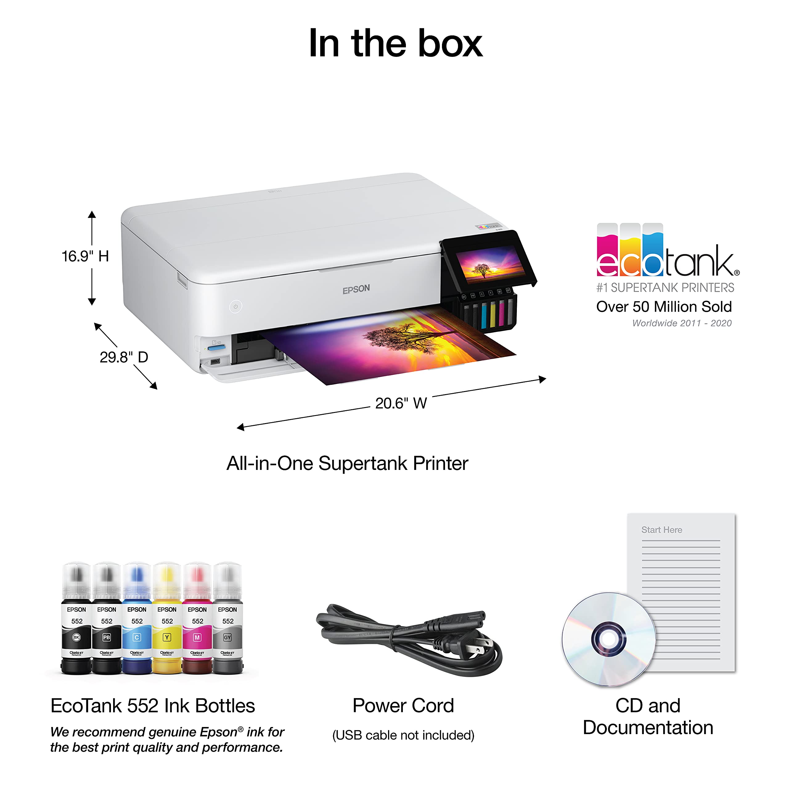 Epson EcoTank Photo ET-8550 Wireless Wide-Format Color All-in-One Supertank Printer with High Resolution Scanner, Ethernet, USB, and Color Touchscreen