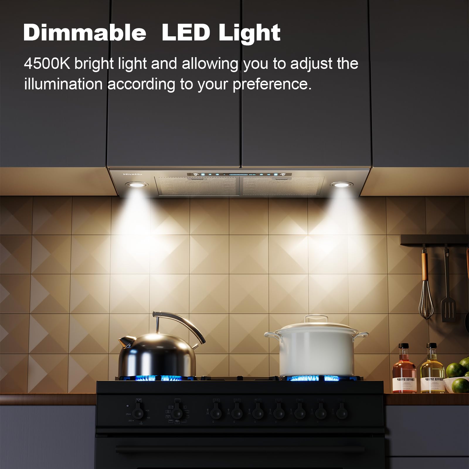 HisoHu 30 Inch Under Ducted Cabinet Range Hood with 1200 CFM, 4 Speed Gesture Sensing Kitchen Exhaust Hood & Touch Control Panel, Stainless Steel Stove Vent Hood with 2 LED Lights