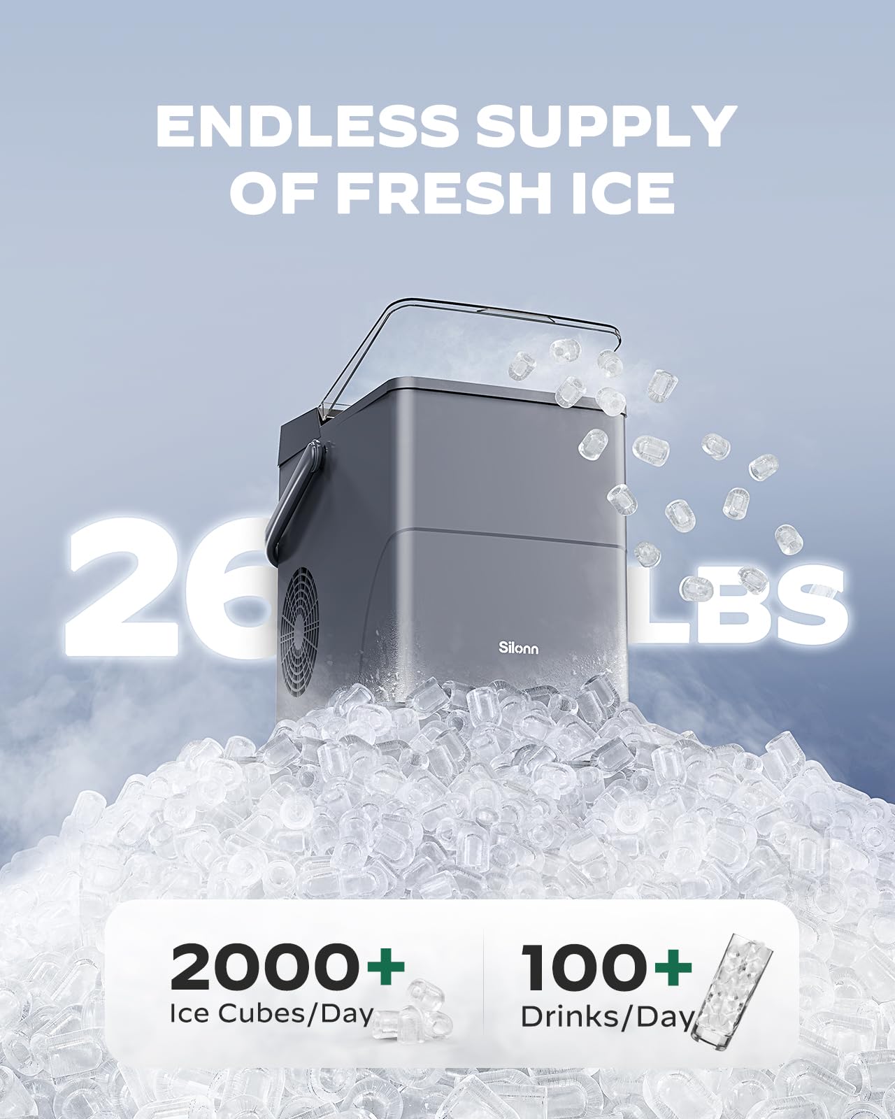 Nugget Ice Maker Countertop, Silonn Chewable Pellet Ice Machine with Self-Cleanin Function, 36lbs/24H Portable Ice Makers for Home Kitchen Officce, Black