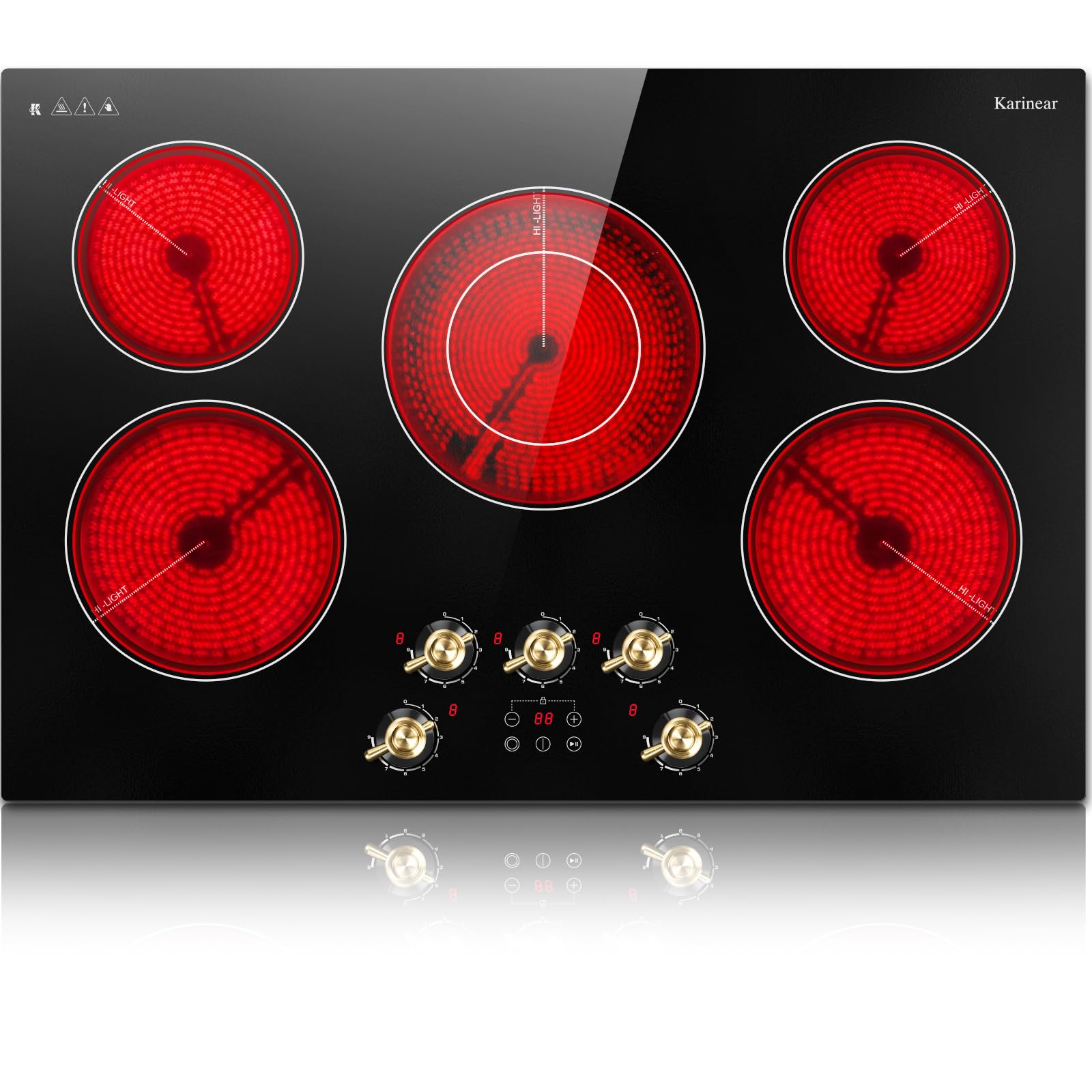 Karinear 30 Inch Electric Cooktop 4 Burners, Knob Control Built-in Ceramic Cooktop, 30" Radiant Electric Stove Top with Glass Protection Metal Frame,Fits Most Existing Cutouts, 220-240v, Hard Wire