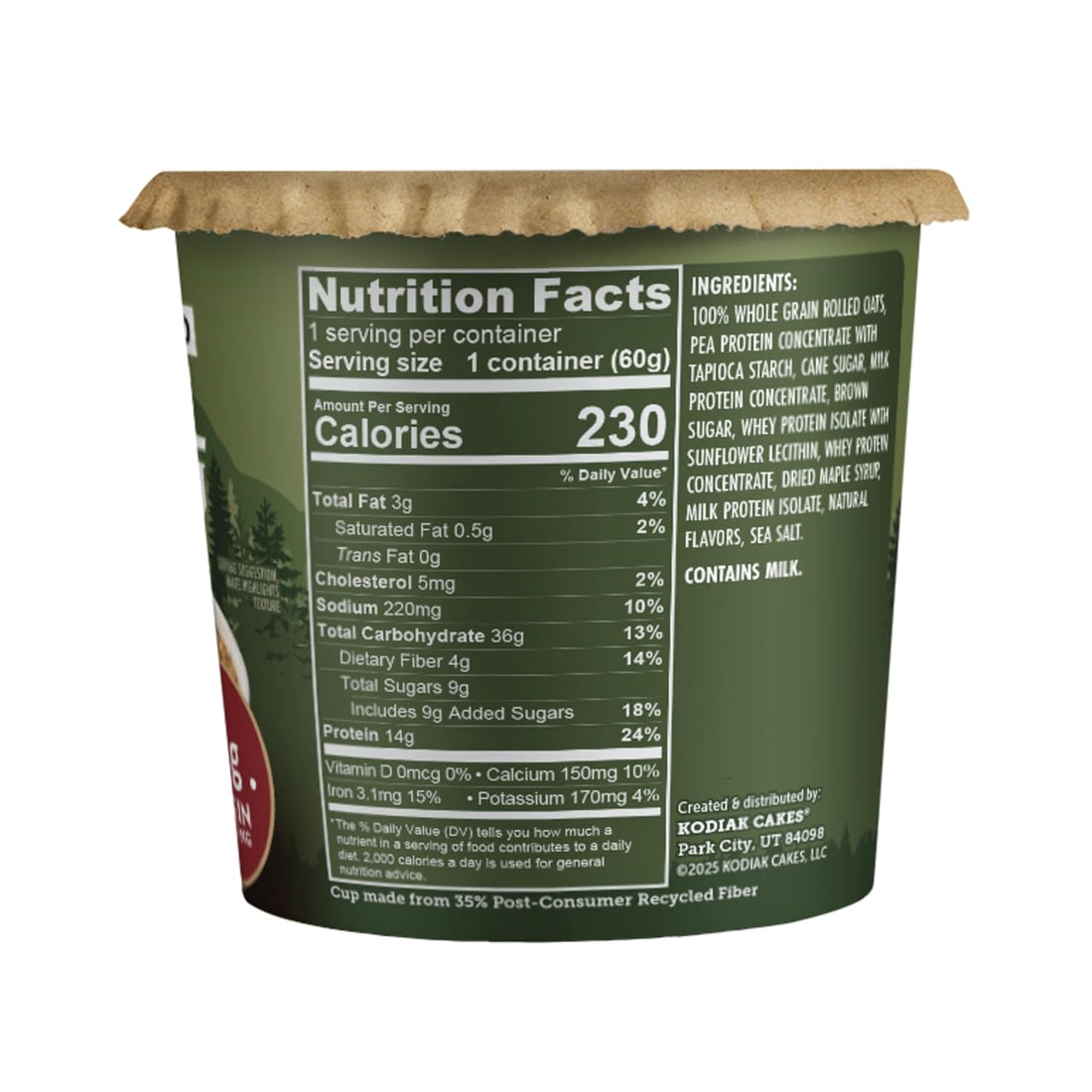 Kodiak Cakes Instant Protein Maple & Brown Sugar Oatmeal in a Cup, 2.12oz (Pack of 12)