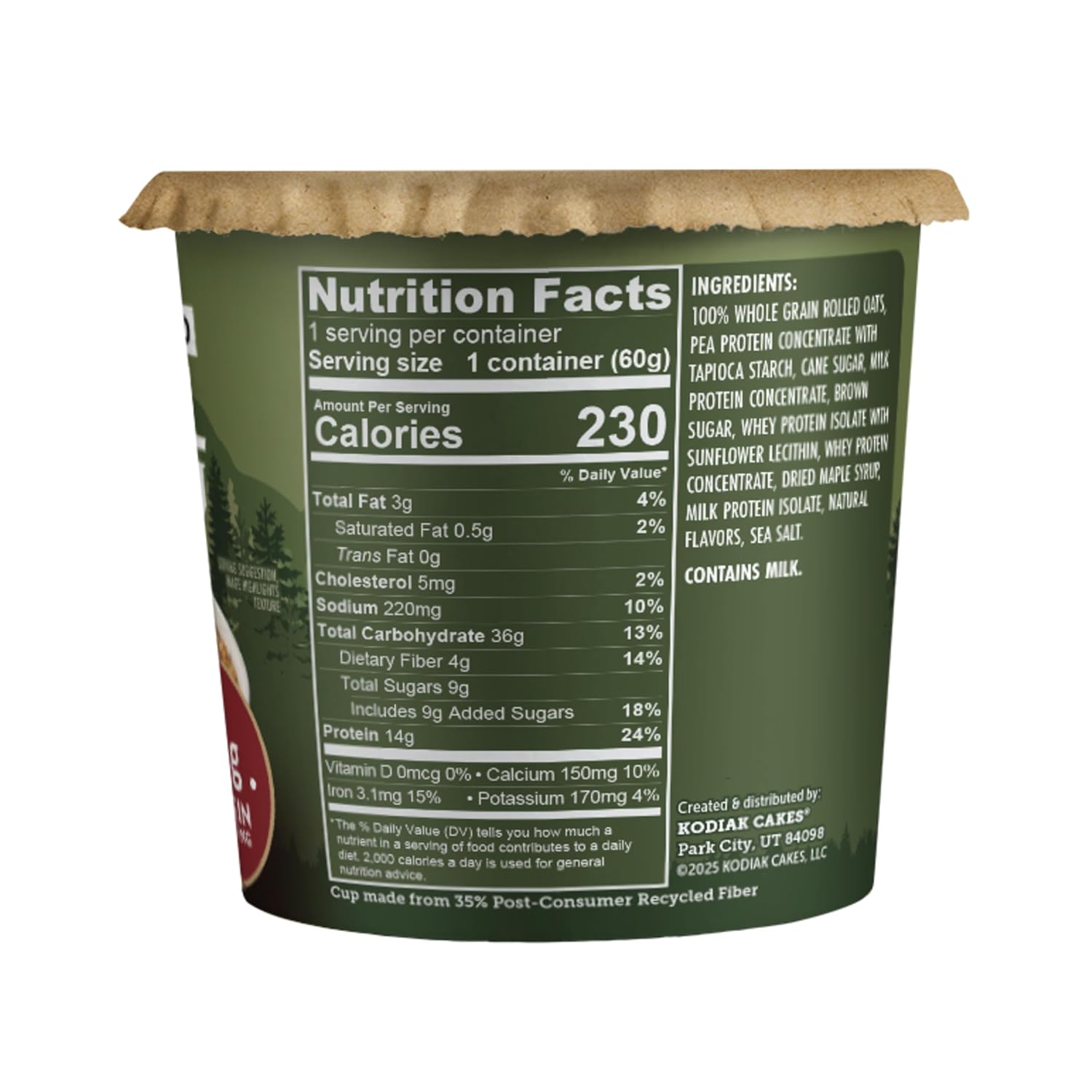 Kodiak Cakes Instant Protein Maple & Brown Sugar Oatmeal in a Cup, 2.12oz (Pack of 12)
