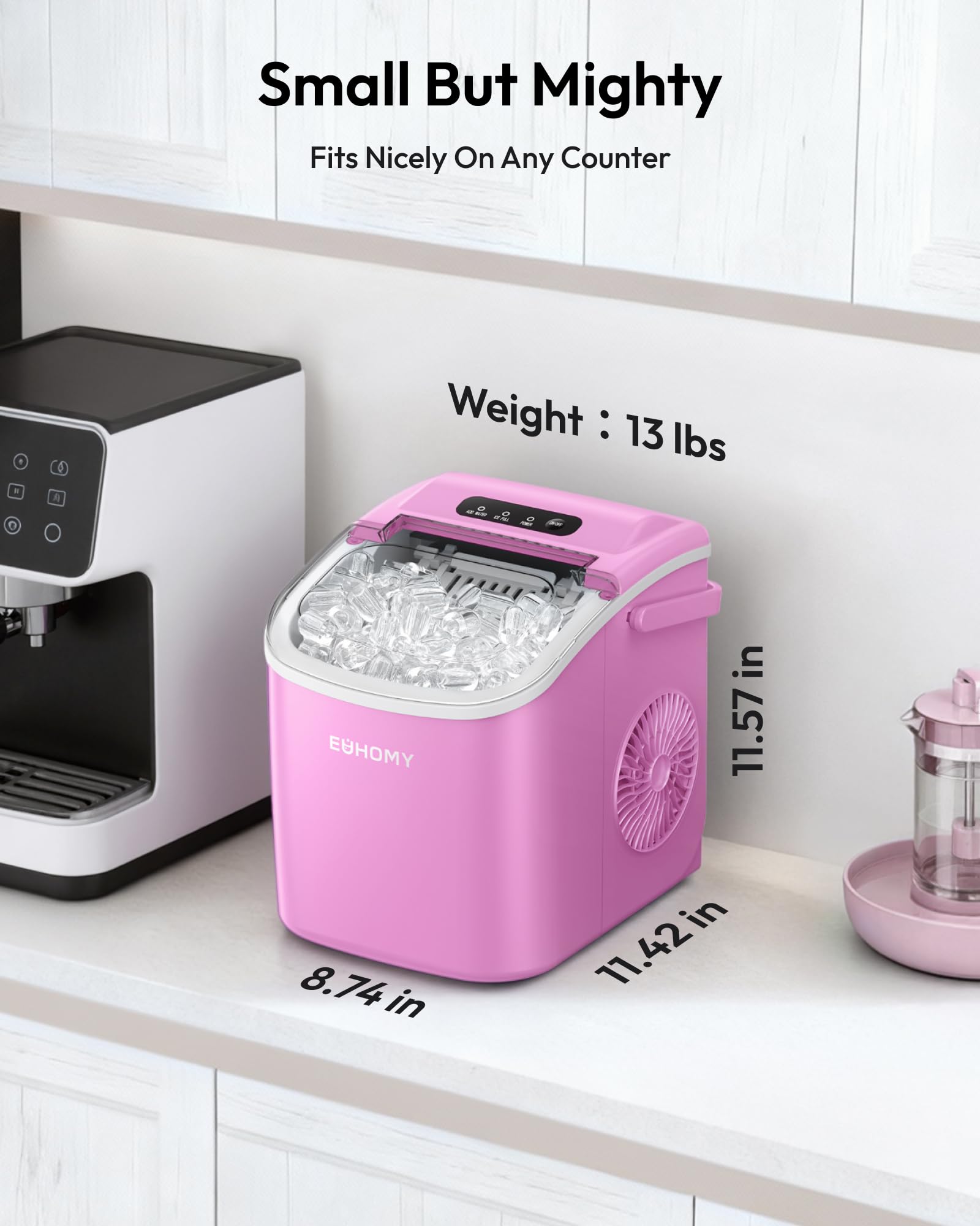 EUHOMY Countertop Ice Maker Machine with Handle, 26lbs in 24Hrs, 9 Ice Cubes Ready in 6 Mins, Auto-Cleaning Portable Ice Maker with Basket and Scoop, for Home/Kitchen/Camping/RV. (Black)