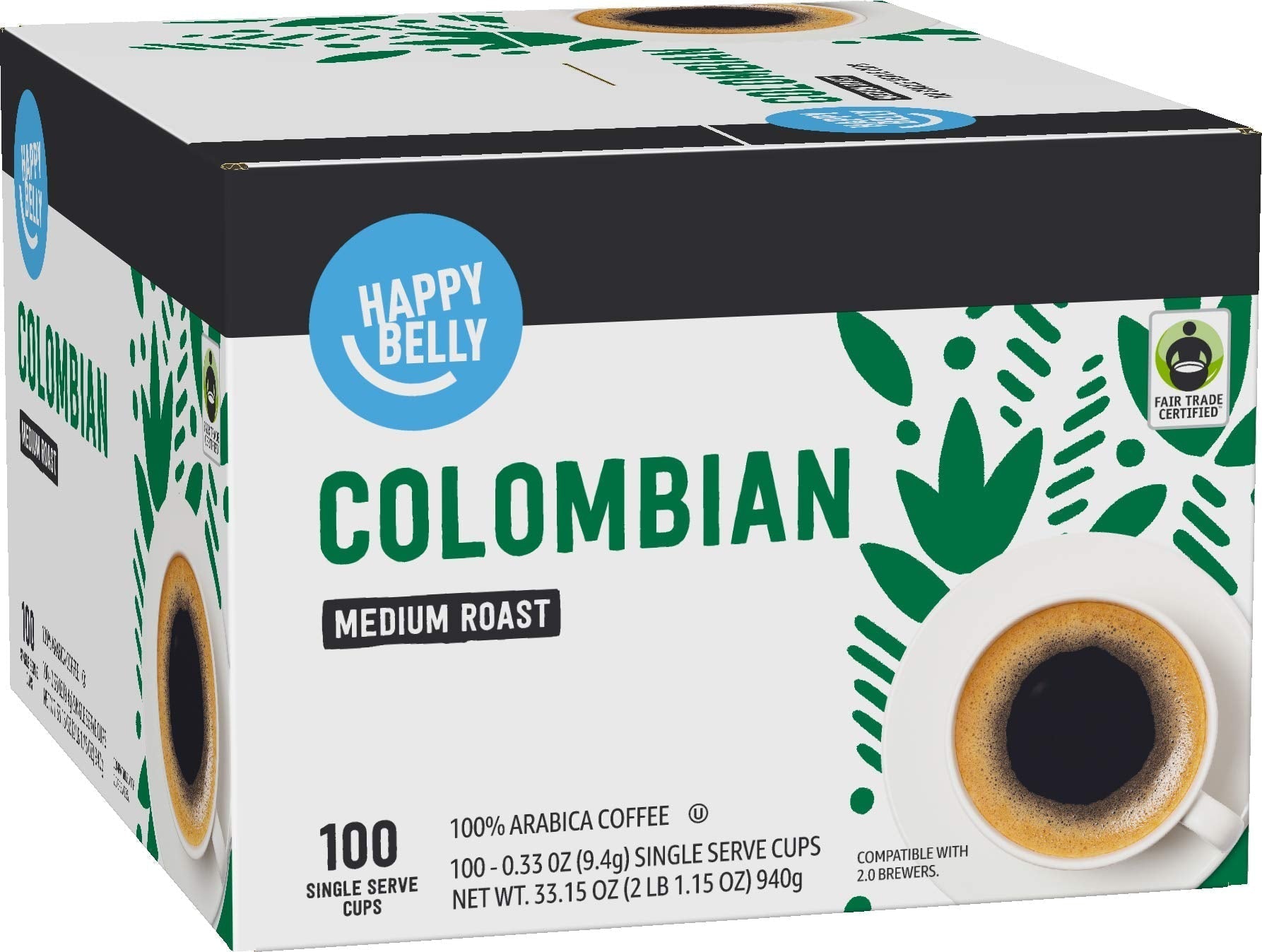 Amazon Brand - Happy Belly Dark Roast Coffee Pods, Compatible with Keurig 2.0 K-Cup Brewers, 100 Count