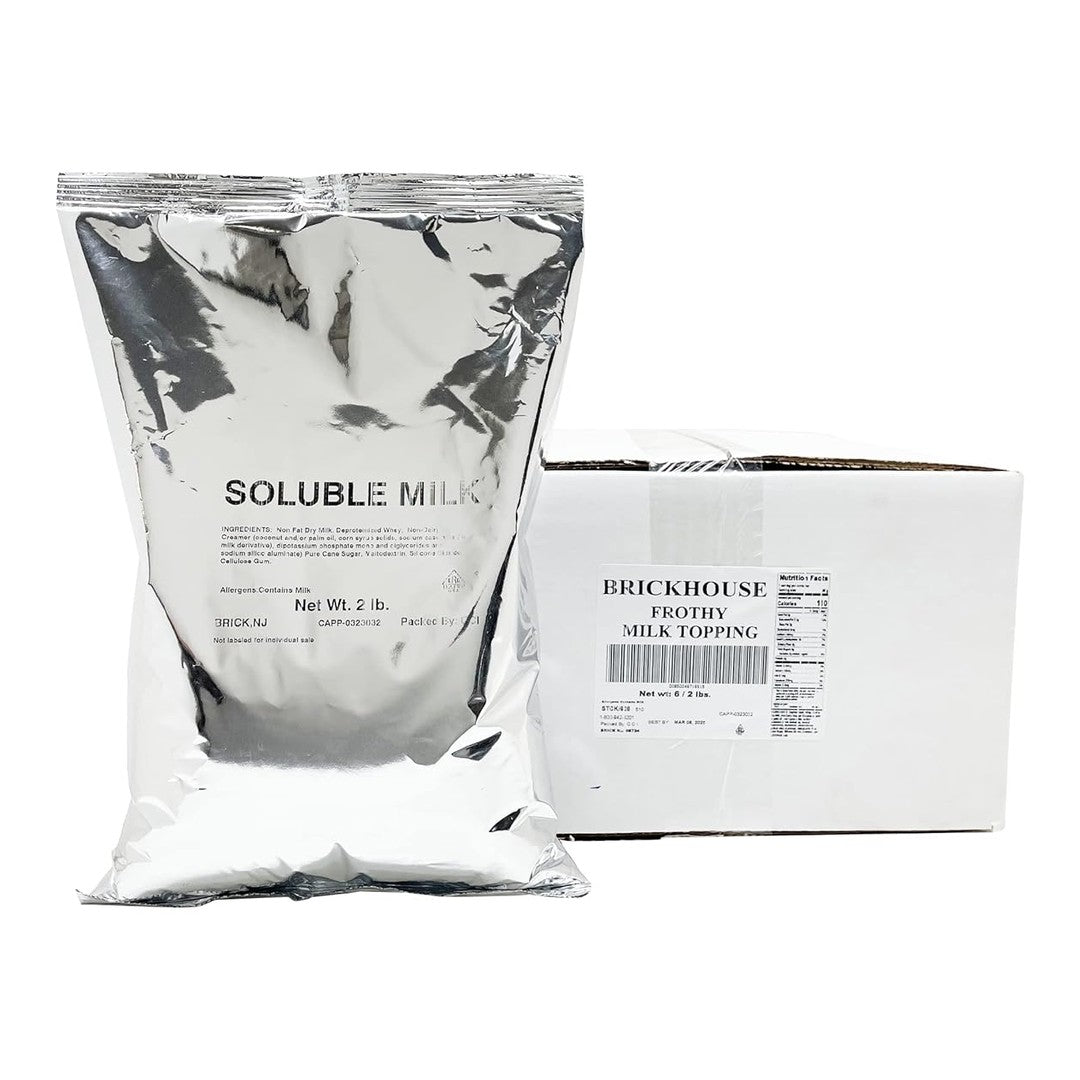 Brickhouse Frothy Milk Topping Mix – Soluble Milk Powder for Cappuccino, Latte & Hot Beverages, 6/2lb Bags