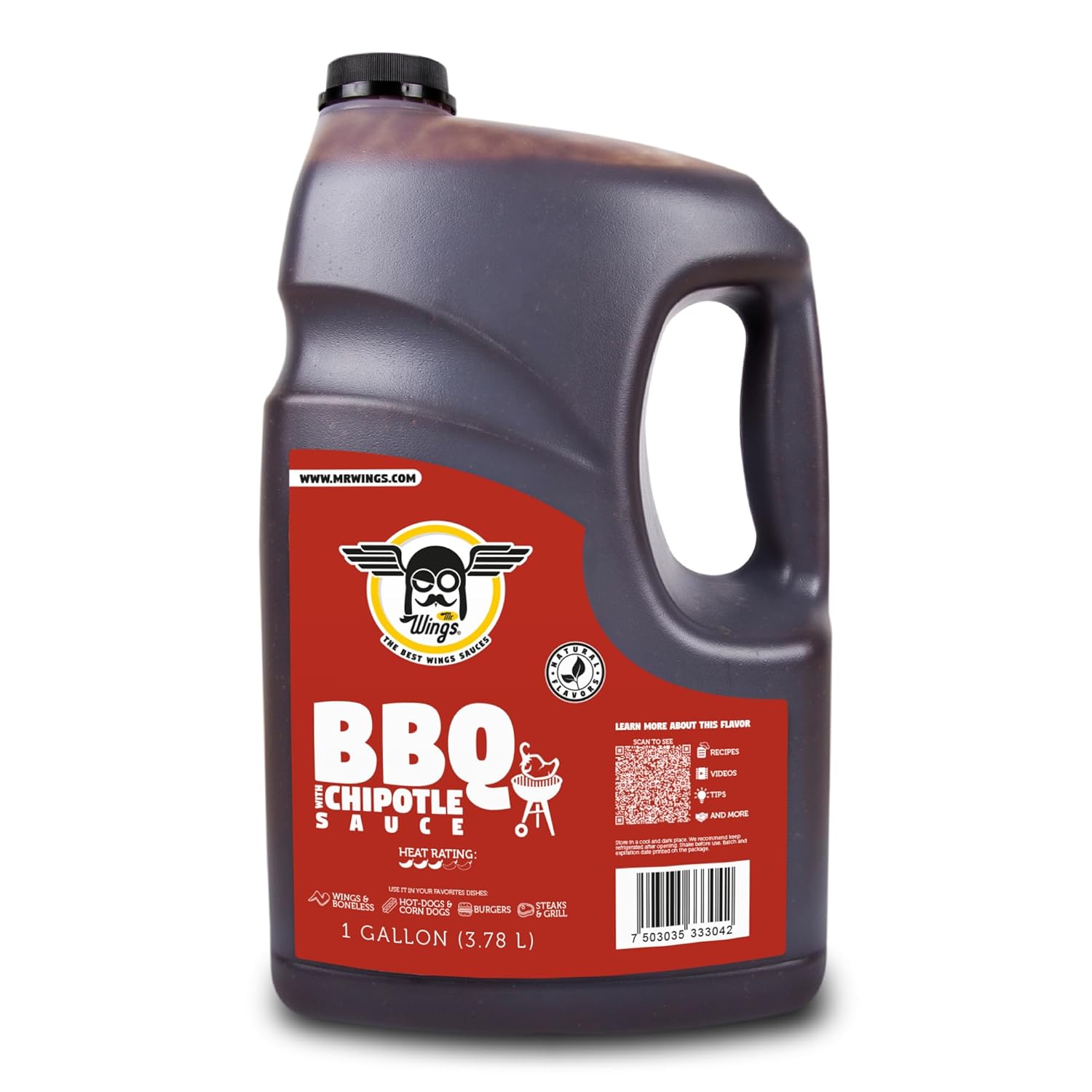 Mr Wings Sweet Mango Mild Sauce 1 Gallon (128 Fl Oz). Sweet and spicy delight, perfect for boneless, fries, drinks and your favorite snacks. Big sauce bulk.
