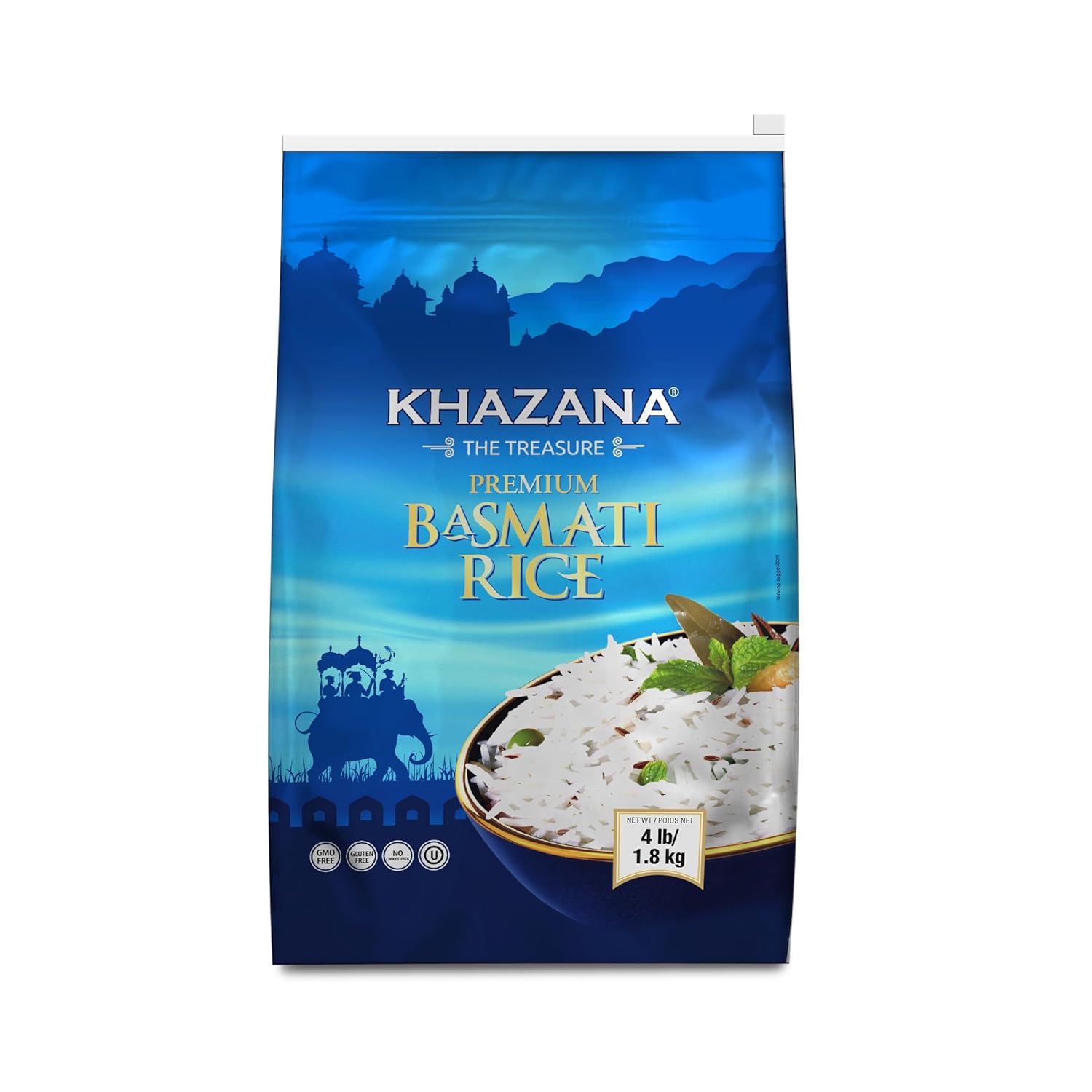 Authentic Premium Basmati Rice by Khazana in 10 lb Bag - Aromatic and Flavorful Indian Grain - Non-GMO, Gluten Free, Kosher, Cholesterol Free