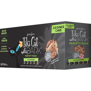 Tiki Cat After Dark, Variety Pack, High-Protein and 100% Non-GMO Ingredients, Wet Cat Food for Adult Cats, 2.8 oz. Cans (Pack of 12)
