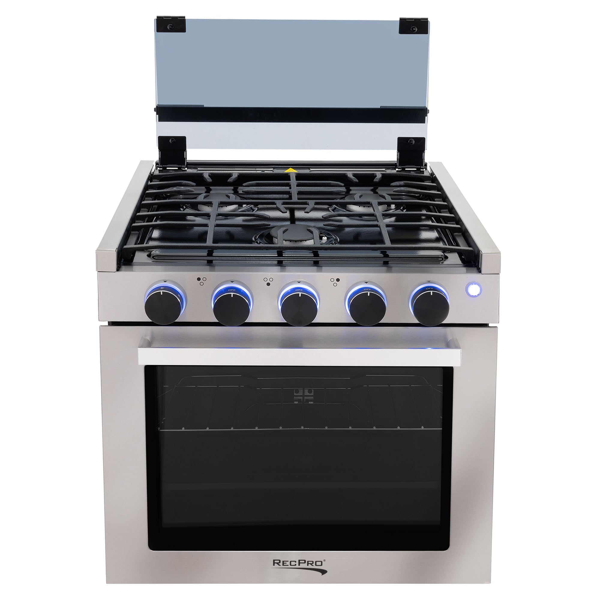 RecPro RV Stove | Gas Range 21" Tall | Optional Vented Range Hood | 3 Burner | 1.8 Cu. Ft | 7100 BTU | Black or Silver Color Options (Silver, No Vented Range Hood)