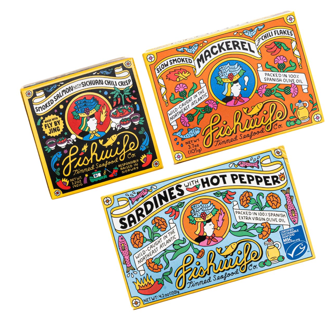 Fishwife Smoky Trio 3-Pack (Smoked Rainbow Trout, Smoked Salmon, Smoked Mackerel) | Gluten Free, High Protein, Omega-3s | Hand-Packed