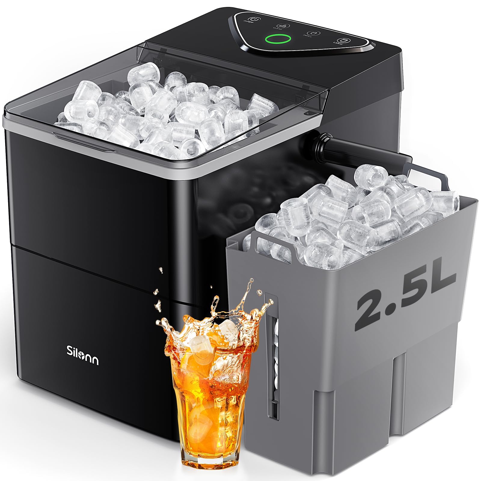 Nugget Ice Maker Countertop, Silonn Chewable Pellet Ice Machine with Self-Cleanin Function, 36lbs/24H Portable Ice Makers for Home Kitchen Officce, Black