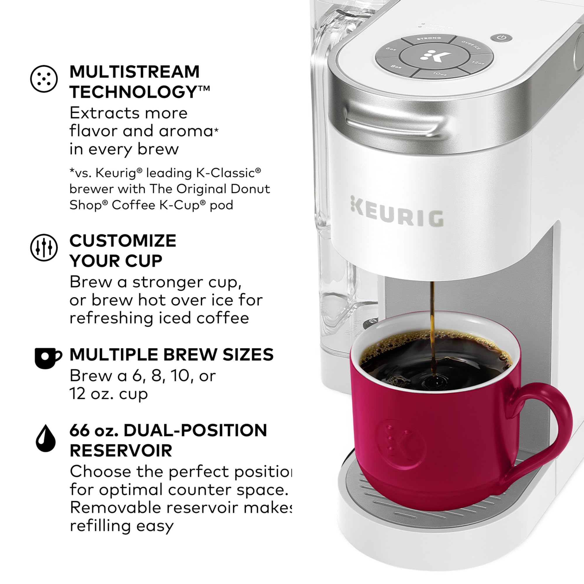 Keurig K-Supreme Single Serve K-Cup Pod Coffee Maker, MultiStream Technology, 4 Brew Sizes, 66oz Dual-Position Removable Reservoir, Black