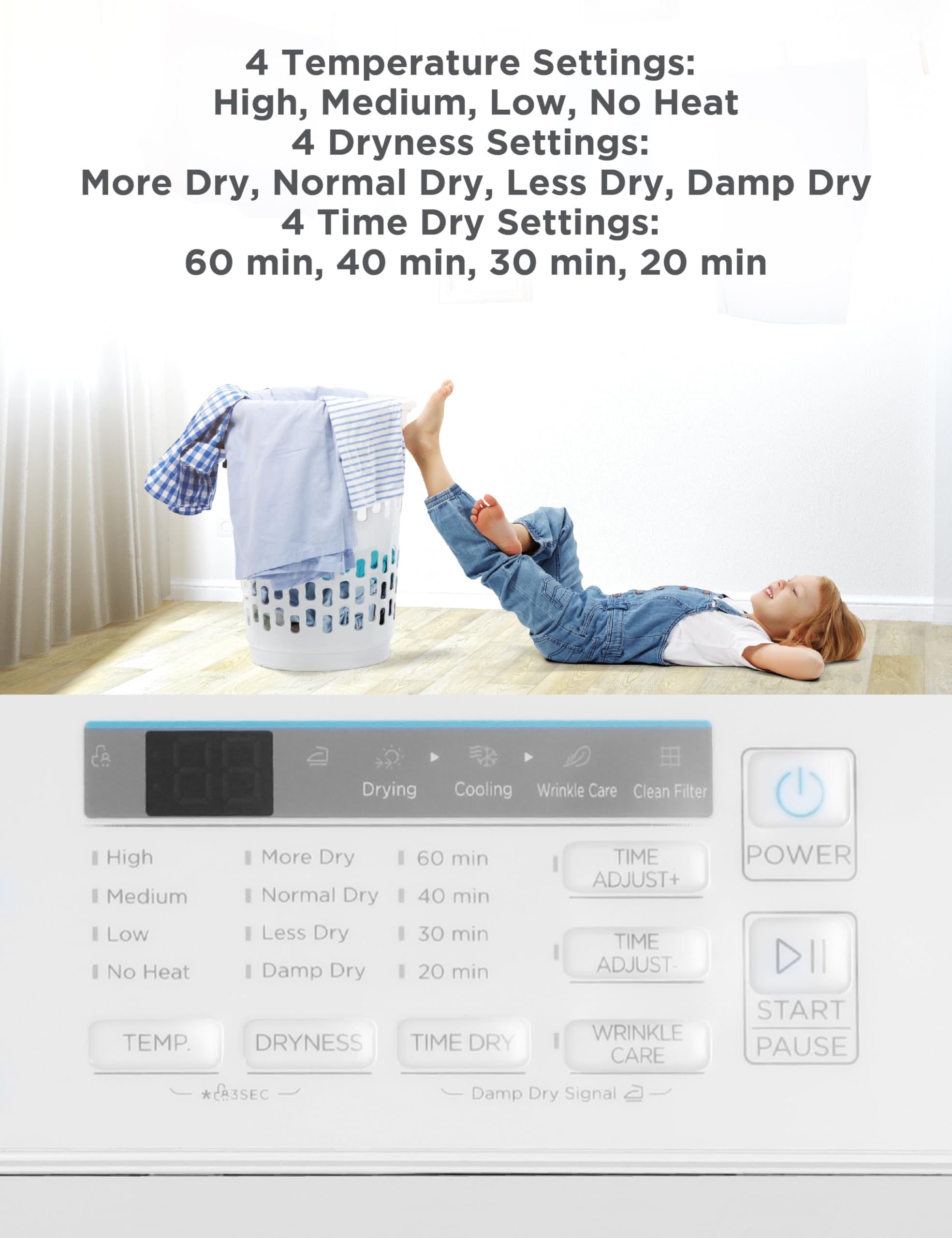 BLACK+DECKER BCED37 Compact Dryer for Standard Wall Outlet, Small, 4 Modes, Load Volume 13.2 lbs., White