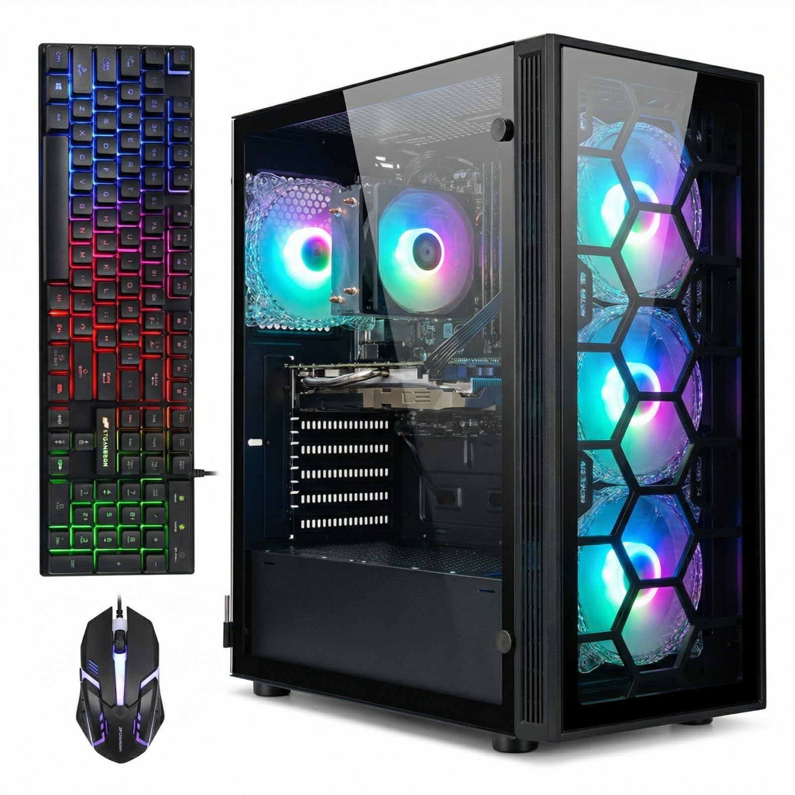 STGAubron Gaming PC Desktop Computer, Intel Core i7 up to 3.9GHz, Radeon RX 580 8G, 16G RAM, 512G SSD, WiFi 6, BT 5.0, RGB Fan x4, Windows 11 Home