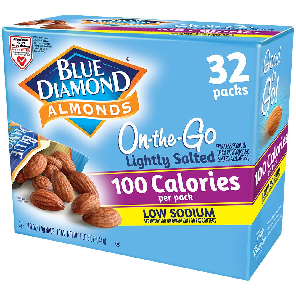 Blue Diamond Almonds Whole Natural Raw Snack Nuts, 100 Calorie Travel Bags, 32 count