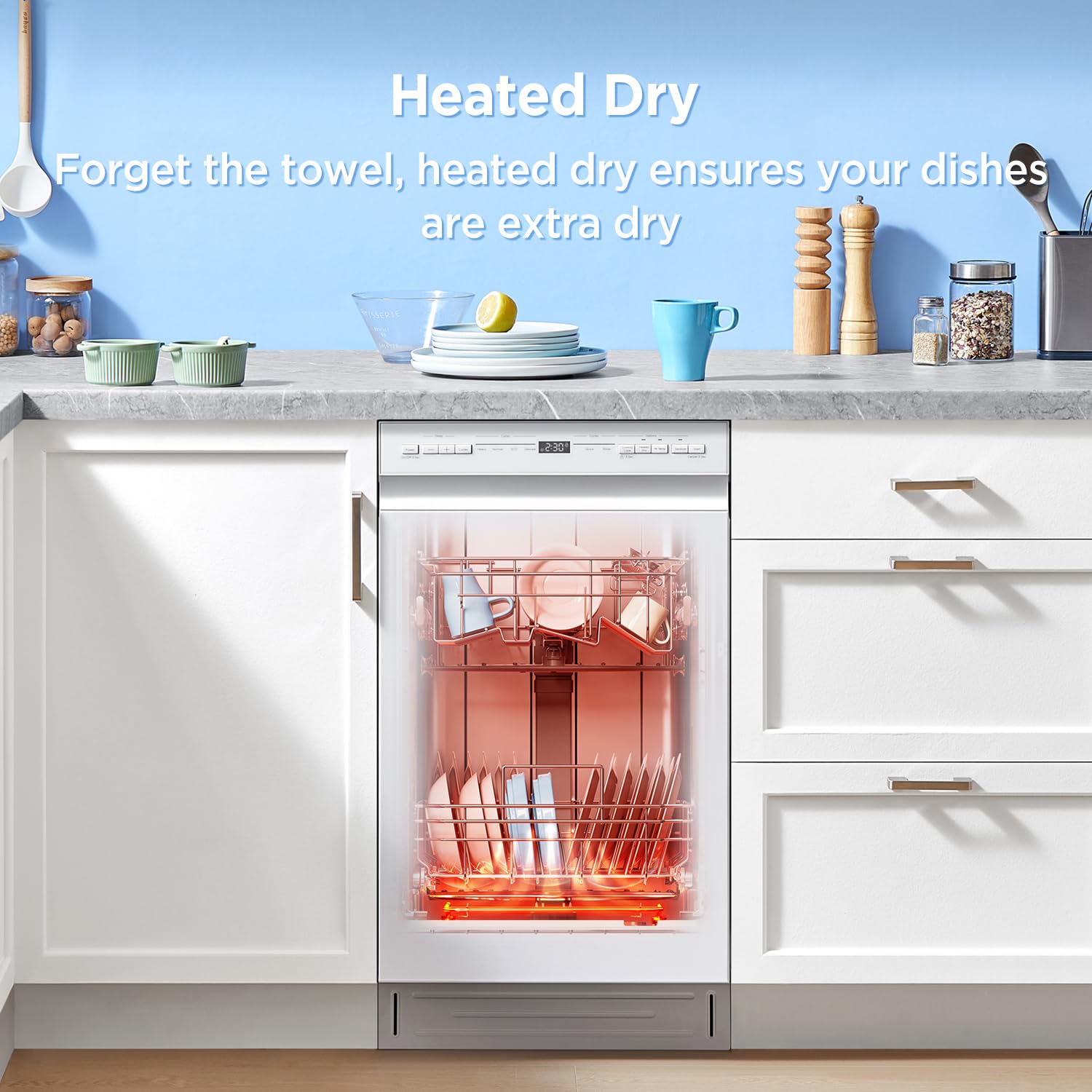 Midea 18 Inch Built-in Dishwasher, Slim Space-Saving Design with 8 Place Settings, 6 Washing Programs & Stainless Steel Tub, Energy Star Certified Dishwasher with Heated Dry & High Temp Wash, Silver
