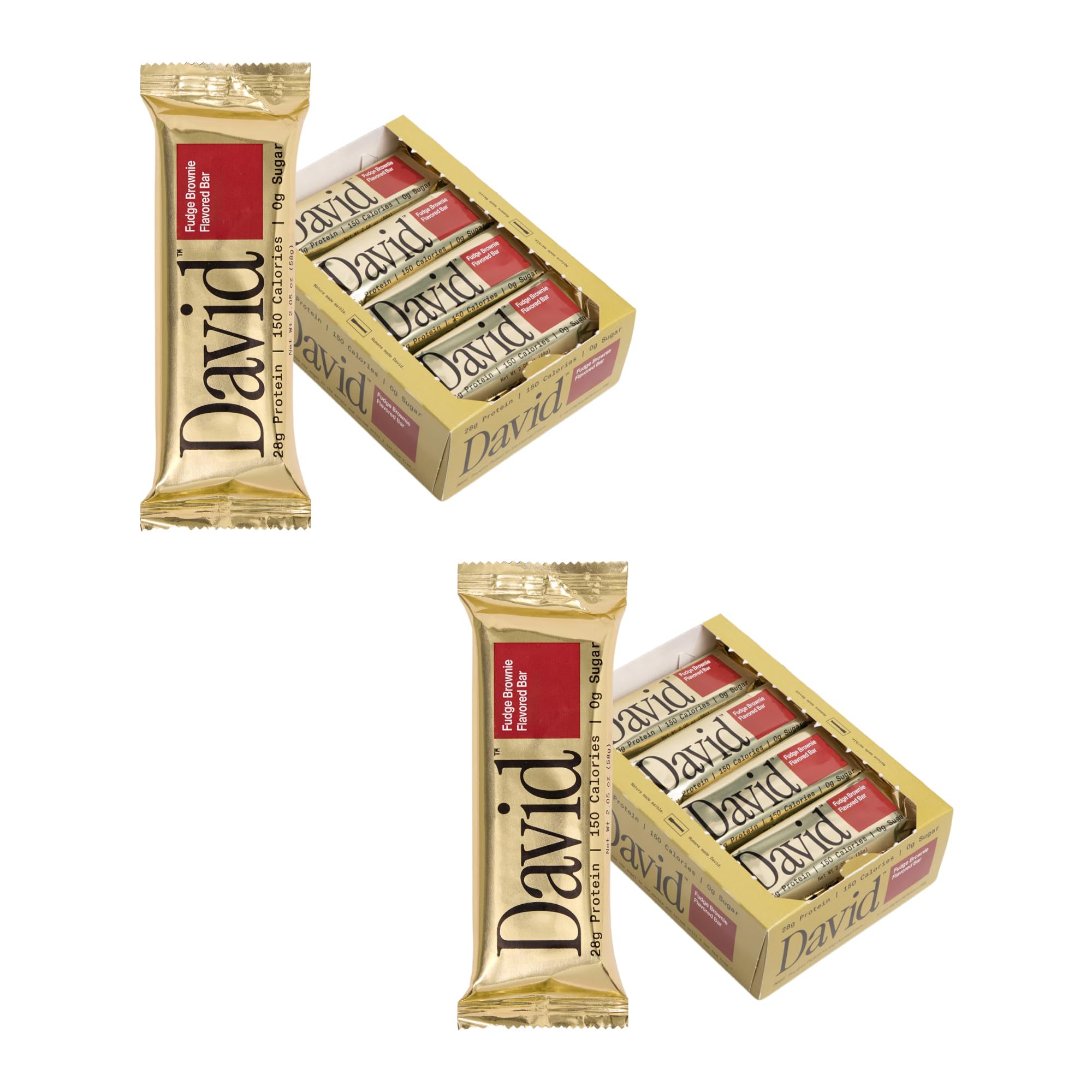 David High Protein Bars No Sugar - Sugar Free Protein Bars, Low Carb, Gluten Free - 28g of Protein, 150 Calories - David Bar On-The-Go Snack - Peanut Butter Chocolate Chunk Flavor, Pack of 12