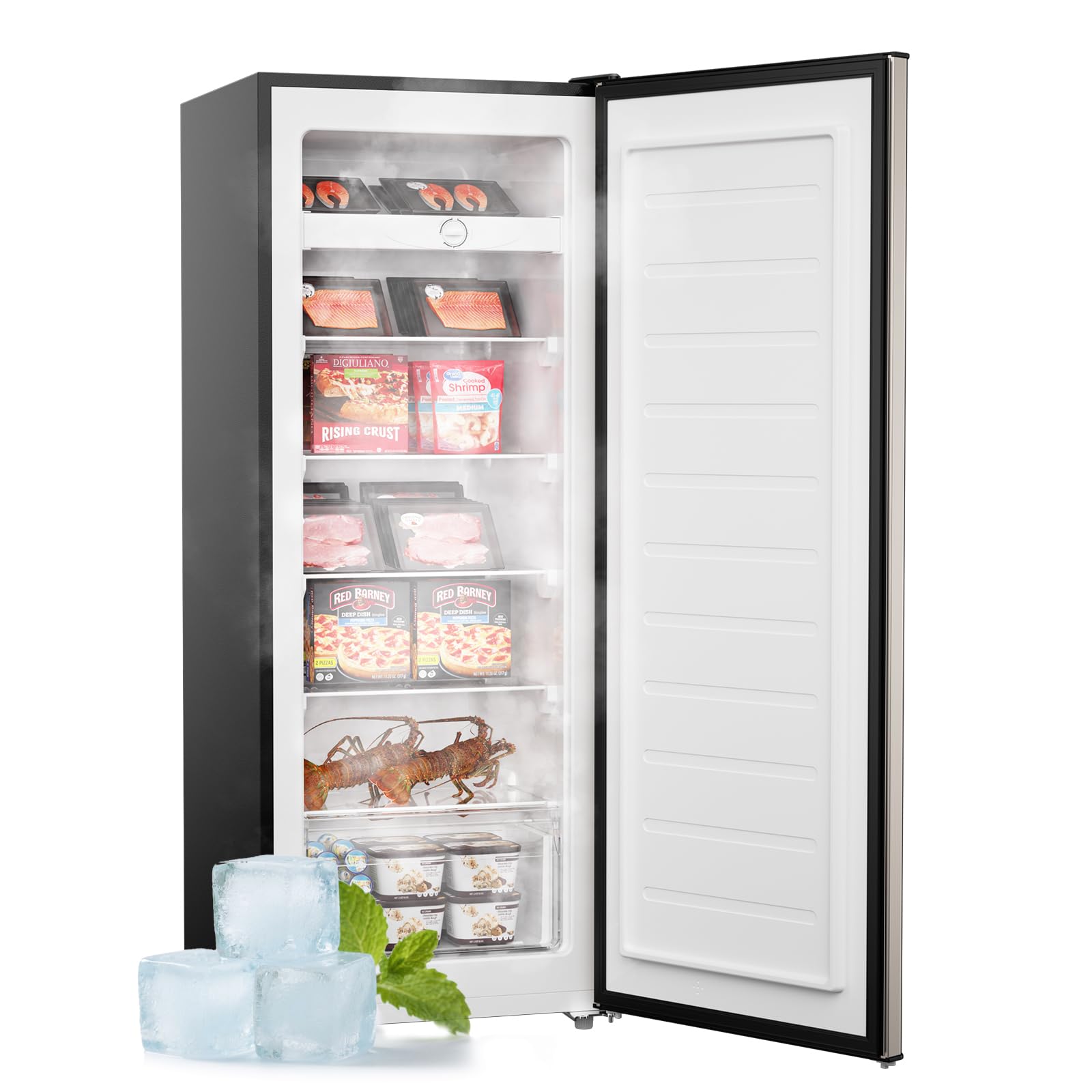 Upstreman 7.0 Cu.Ft Upright Freezer, Large Capacity Stand Up Freezer with 5 Adjustable Shelves, Convertible Refrigerator/Freezer, Reversible Door for Home, Basement, Apartment (White)