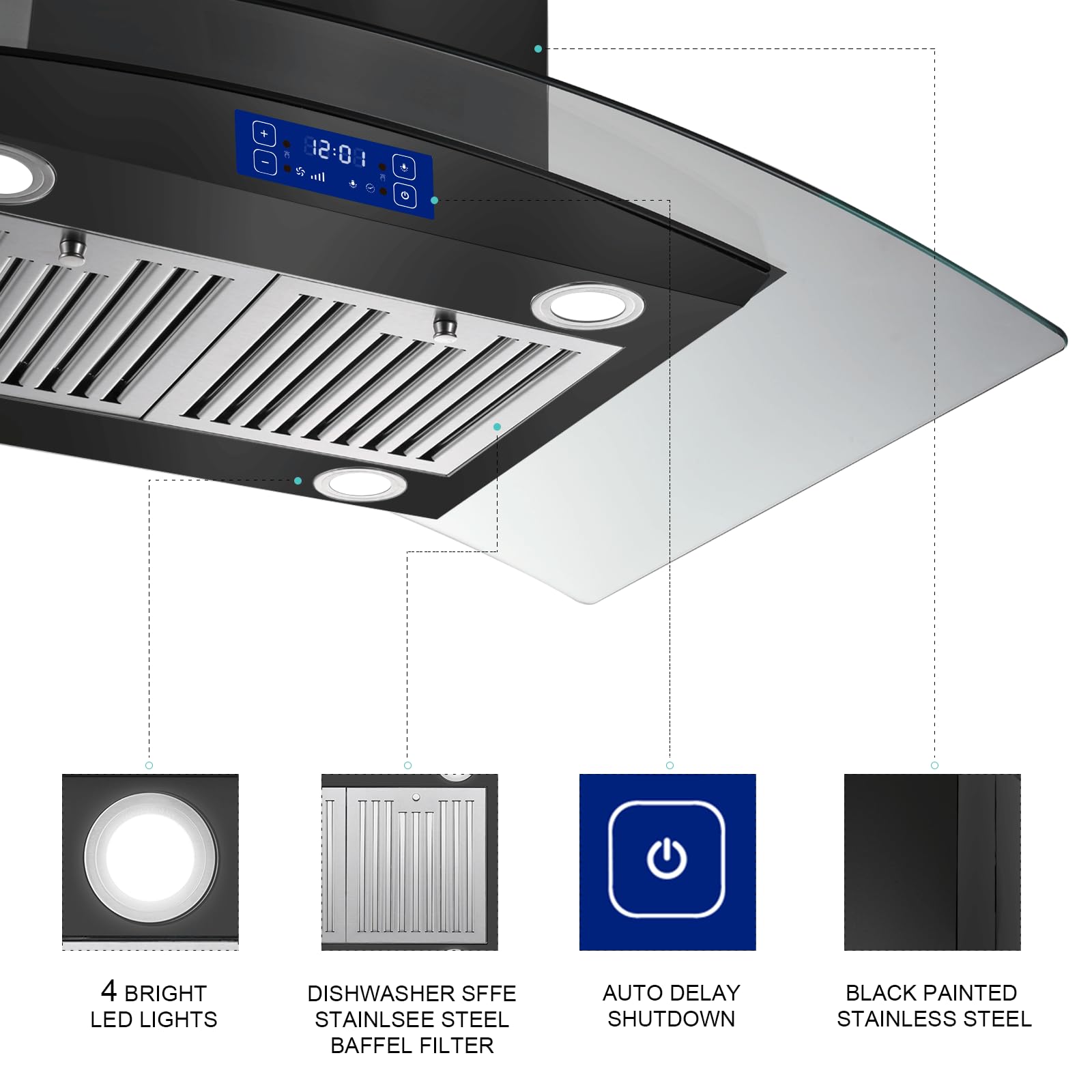 JOEAONZ Island Range Hood 30 Inch 700 CFM Gesture & Touch Control Ceiling Mount Stainless Steel Kitchen Vent Hood, Kitchen Exhaust Hood, Ducted/Ductless Convertible 3-speed Ventilation Fan Switchable