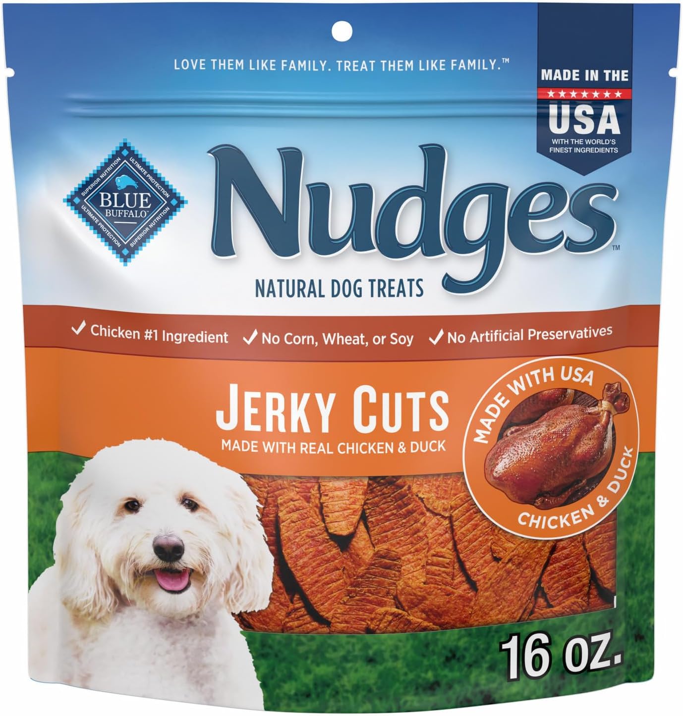 Blue Buffalo Nudges Jerky Bites Dog Treats, Made in the USA with Natural Ingredients, Bite-Sized Pieces, Chicken, 16-oz Bag