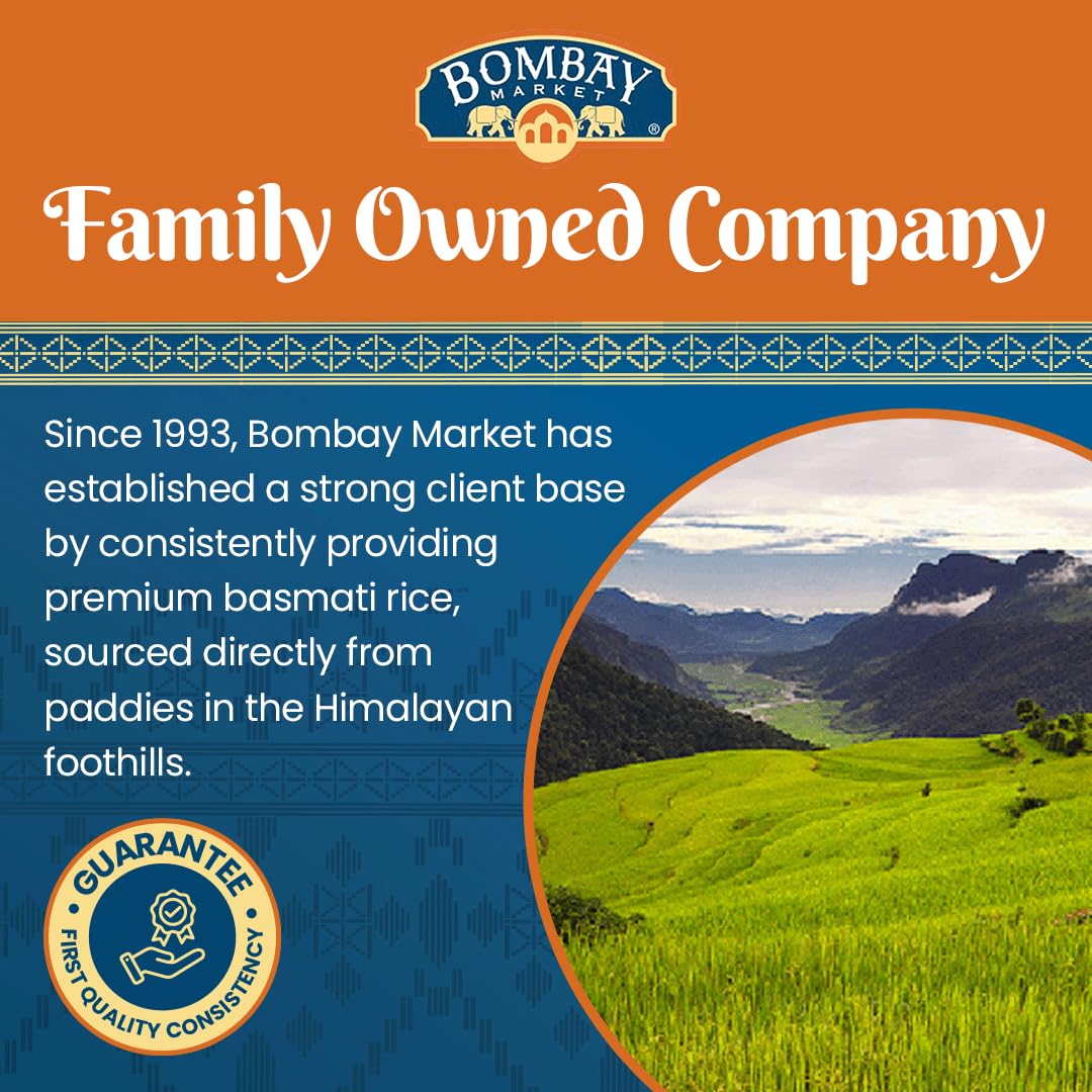 Bombay Market White Basmati Rice - Aromatic & Nutty Flavor Basmati Rice - Long Grain Rice Basmati (10 Pound Bag)