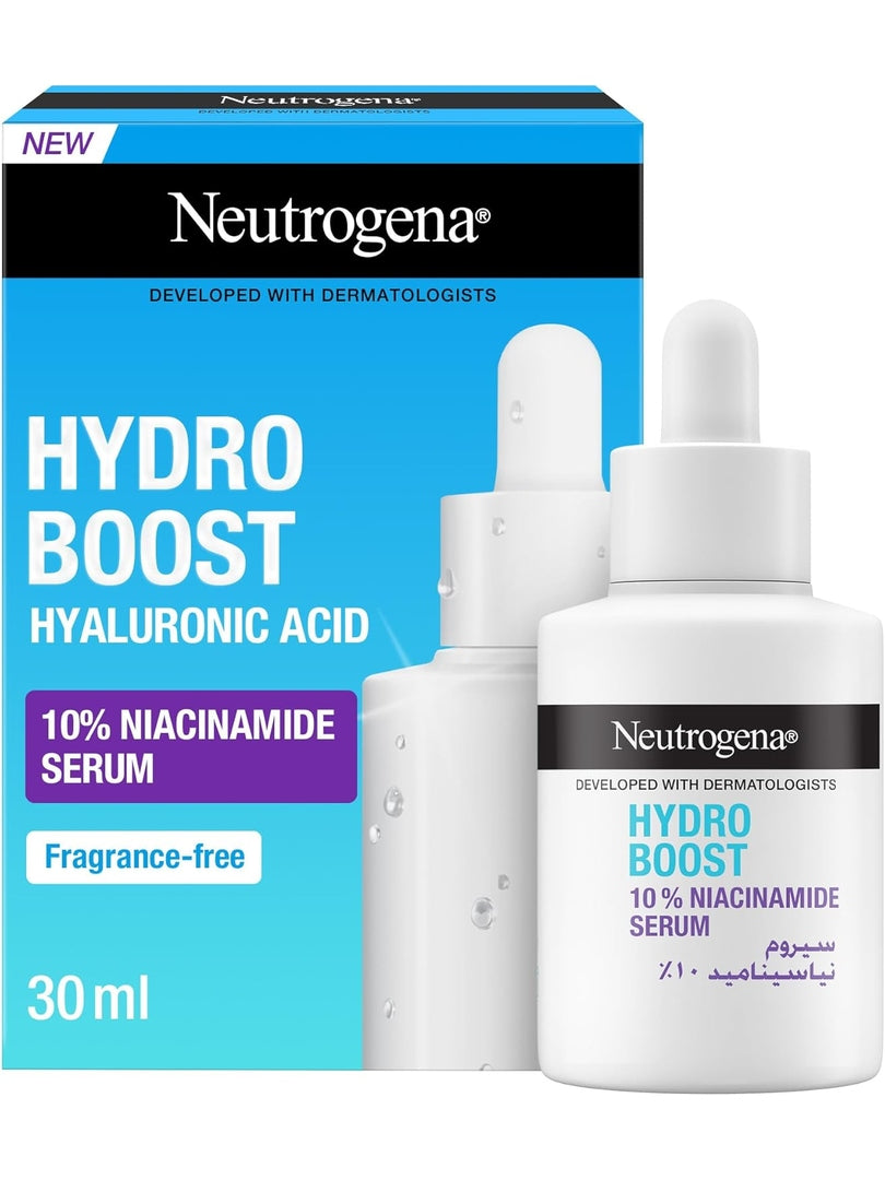 Neutrogena Hydro Boost 10% Niacinamide Face Serum, with Hyaluronic Acid, Visibly Brightens & Minimizes Pores in 4 Weeks, Hydrates in Just 1 Use, Fragrance Free, for All Skin Types, 30ml