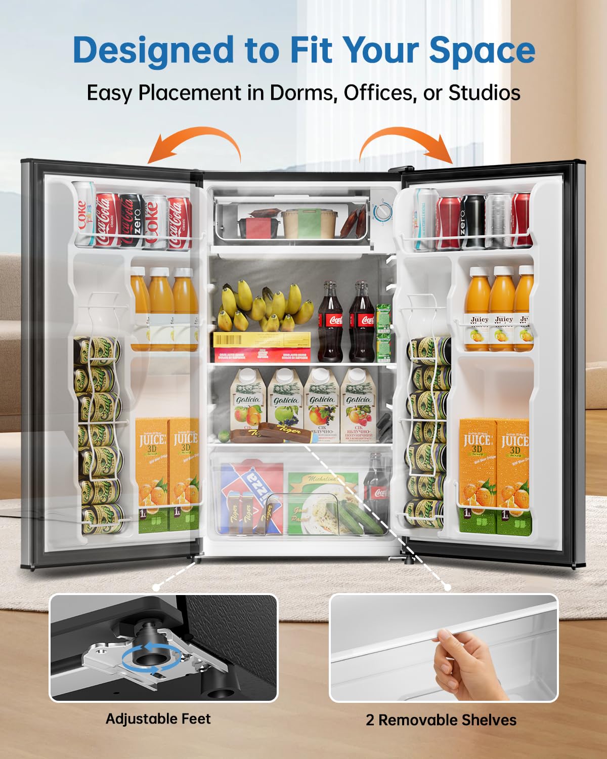 Frostorm 3.2 Cu Ft Mini Fridge with Freezer - Energy Efficient, Large Capacity Single Door Upright Freezer for Bedroom, Office & Dorm | Small Fridge, Reversible Door, ETL Certified(Black)