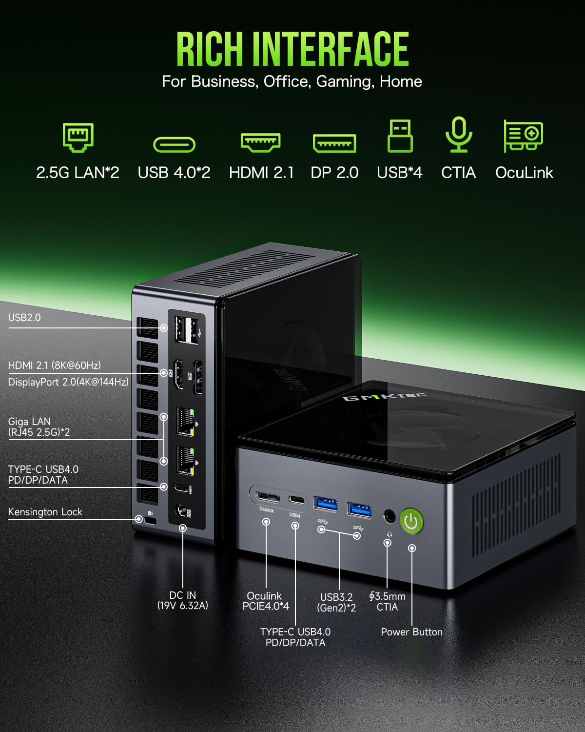 GMKtec K12 Gaming Mini PC Oculink AMD Ryzen 7 H 255 (Upgraded 8745HS) 32GB DDR5 RAM 512GB SSD, Desktop Computer Radeon 780M Graphics, 3X M.2 2280 Storage Expansion, Dual NIC 2.5G, HDMI 2.1, USB4